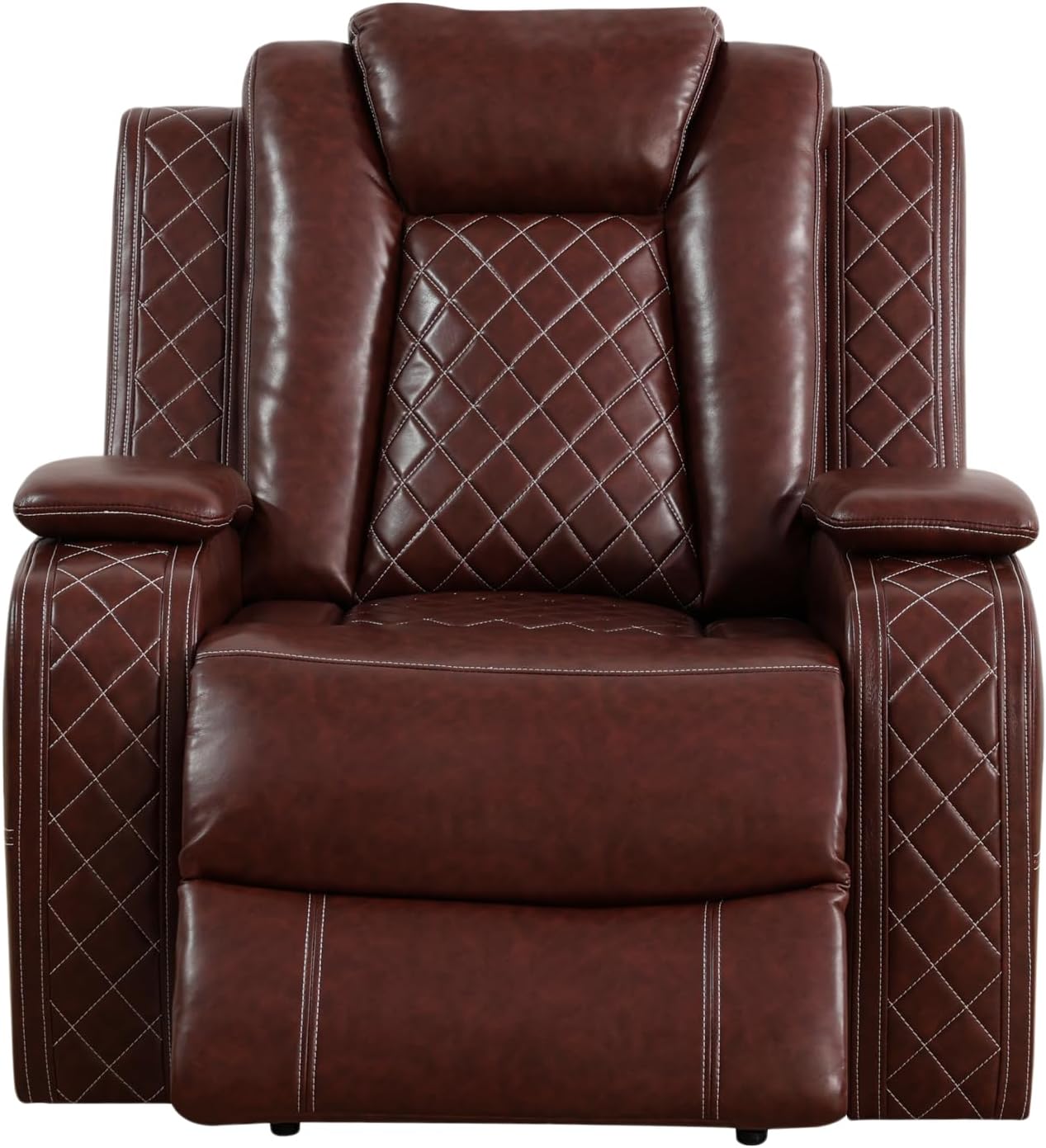 Power Recliner Chair for Living Room, Breathing Leather Reclining Chair with LED/USB Port/Armrest Storage (Reddish Brown)