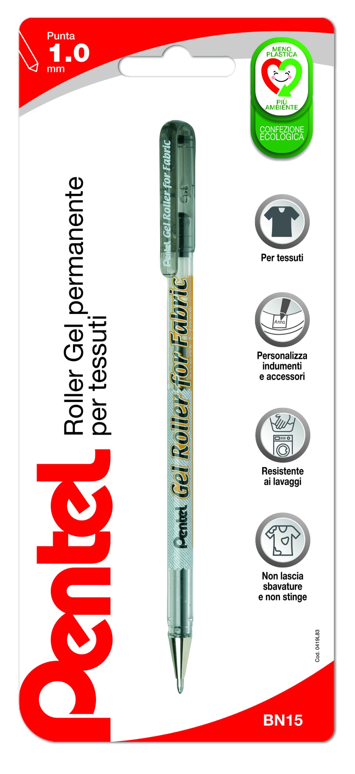 Pentel BN15 Roller Gel Permanente 1,0 mm Nero 1 pz