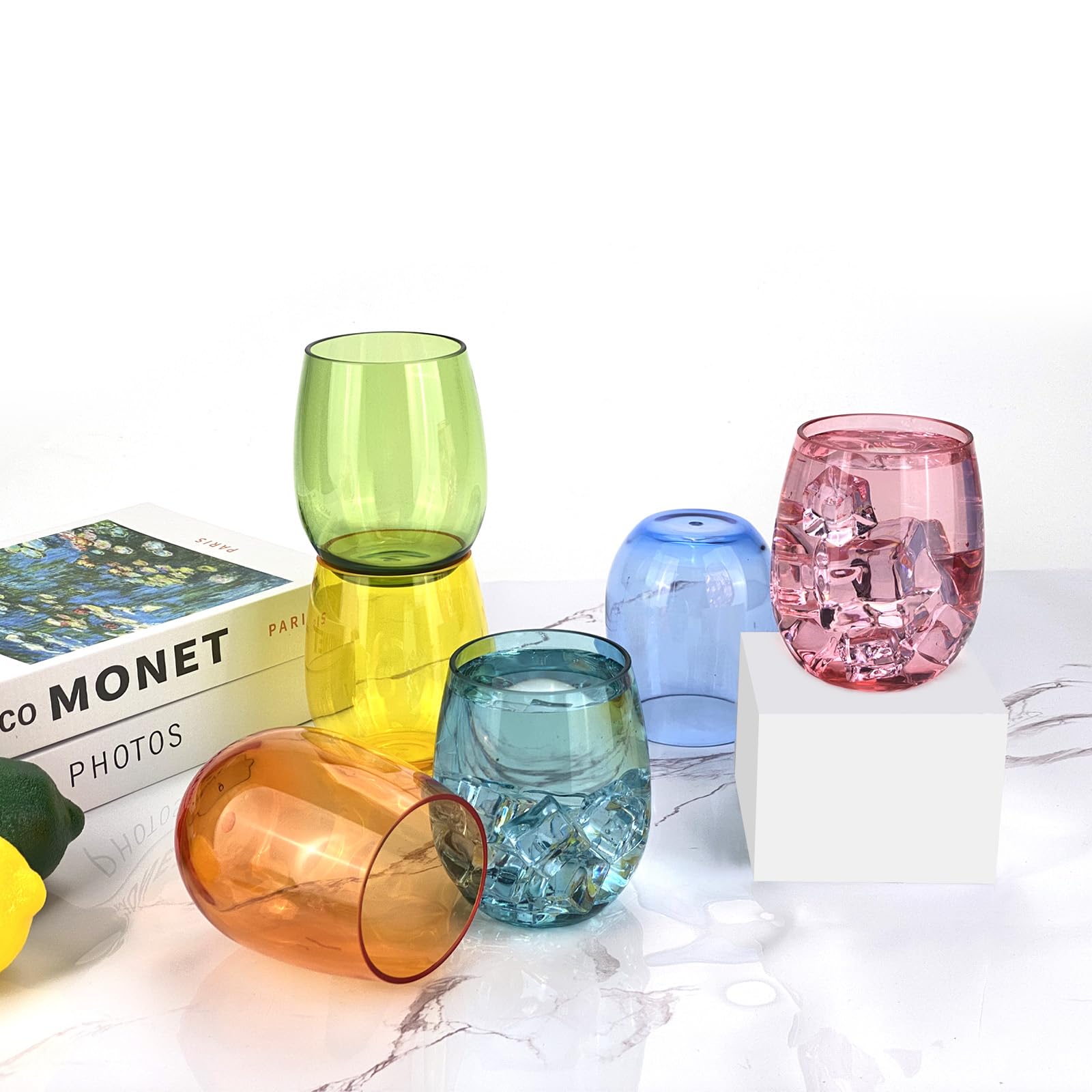 Set mit 6 Acryl-Weingläsern, 590 ml, Kunststoffbecher für Zuhause, Party, BPA-frei, spülmaschinenfest (mehrfarbig)