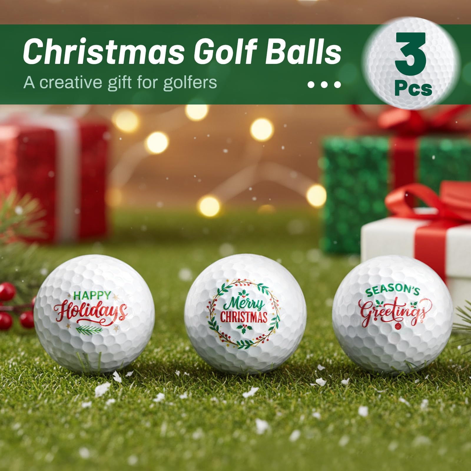 BBTO Juego de 3 Pelotas de Golf Navideñas con Caja Regalo
