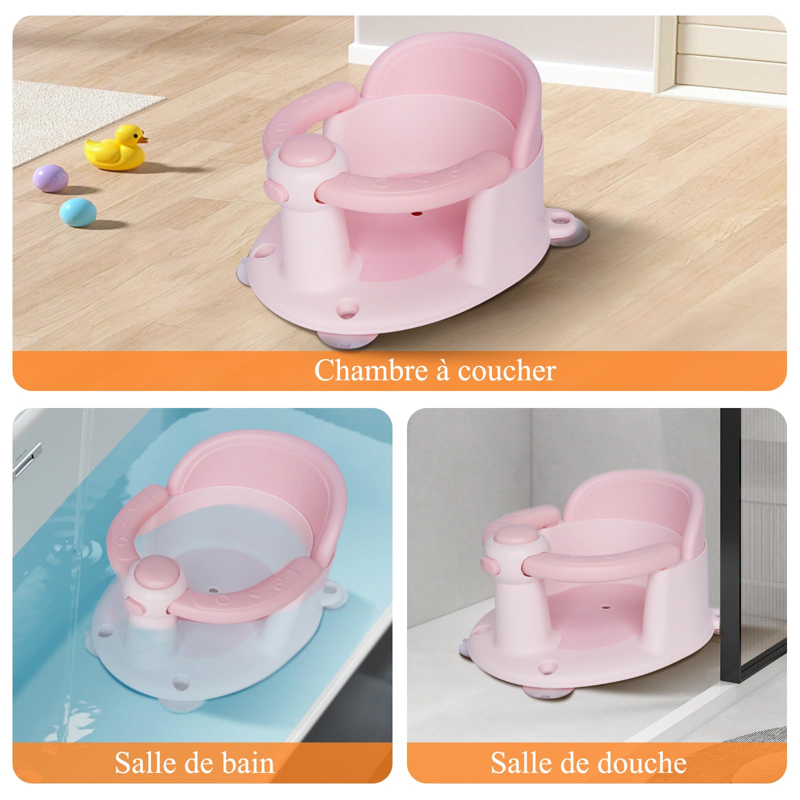 Siège De Bain Bébé Antidérapant - Pour Bébés De 6 à 18 Mois, Avec Ventouses Et Dossier Haut (sécurité)