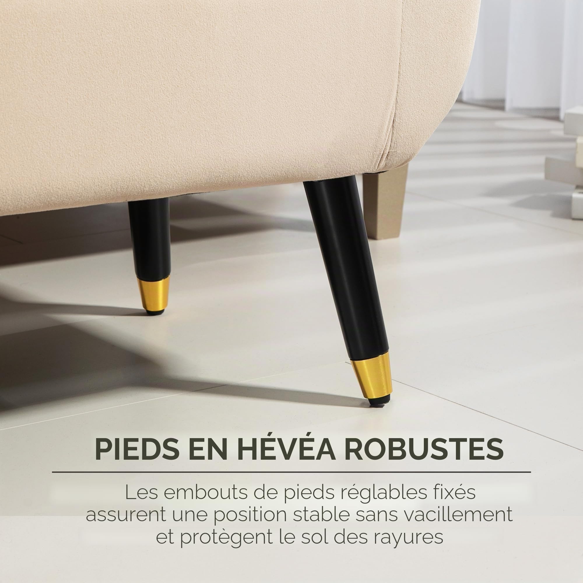 HOMCOM Banc de Rangement avec accoudoirs Aspect Velours - Coffre avec Pieds en Bois - pour Salon, Chambre à Coucher, Couloir - 107 x 42 x 65 cm - Beige