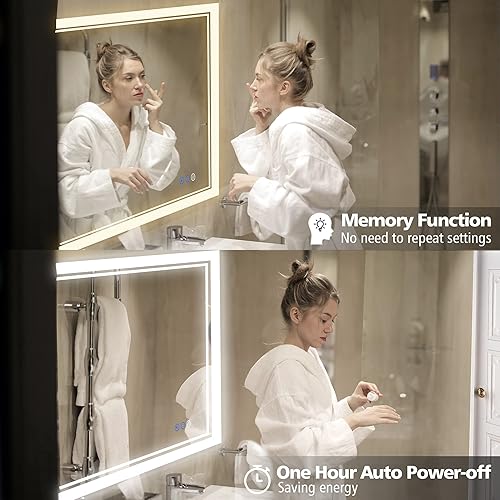 Miniatura 4 de DR.LUX Espejo LED para tocador de baño, espejo de maquillaje LED antivaho montado en la pared, 3000-6000 K, ajustable, interruptor táctil regulable