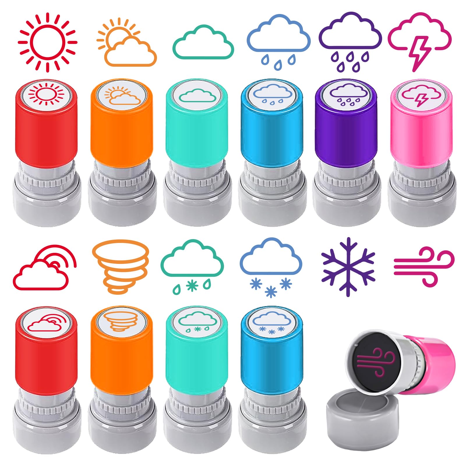 GLOBLELAND 12 Pcs Weather Teacher Stamp Sunny Rainy Encouraging Motivation Stamps Overcast Snowy Behavior Stamper for Teachers Card Making DIY Embossing Journaling
