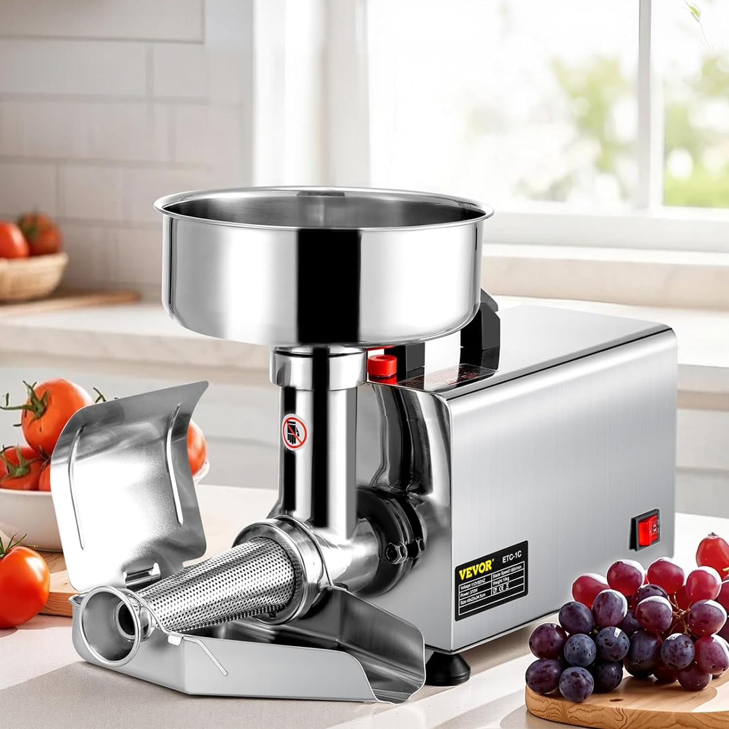 Spremiagrumi E Frullatore in Acciaio Inox 304 | Macchina per Salsa Di Pomodoro Da 450 W,Passaverdure Elettrico in Acciaio Inox Pressa per Salsa Di Pomodoro,Fragole Mirtilli