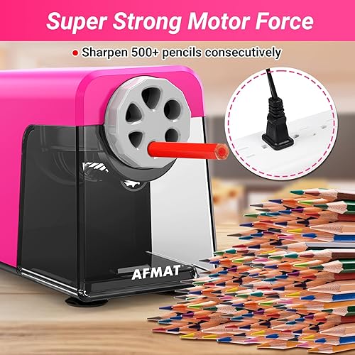 Miniatura 5 de Sacapuntas eléctrico resistente, 6 agujeros, sacapuntas AFMAT Classroom para lápices de 0.23 a 0.394 pulgadas, parada automática, súper rápido,