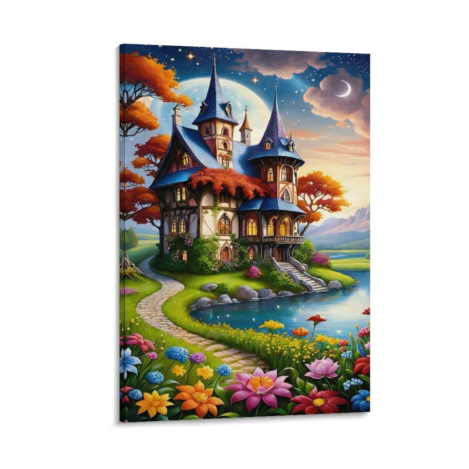 DHBANEIOK Fantasy Castle Scene_2 Poster Artwork Giclee Canvas Prints Modern Wall Art Picture Wall Hanging for Living Room Home Decorations 20x30inch(50x75cm)