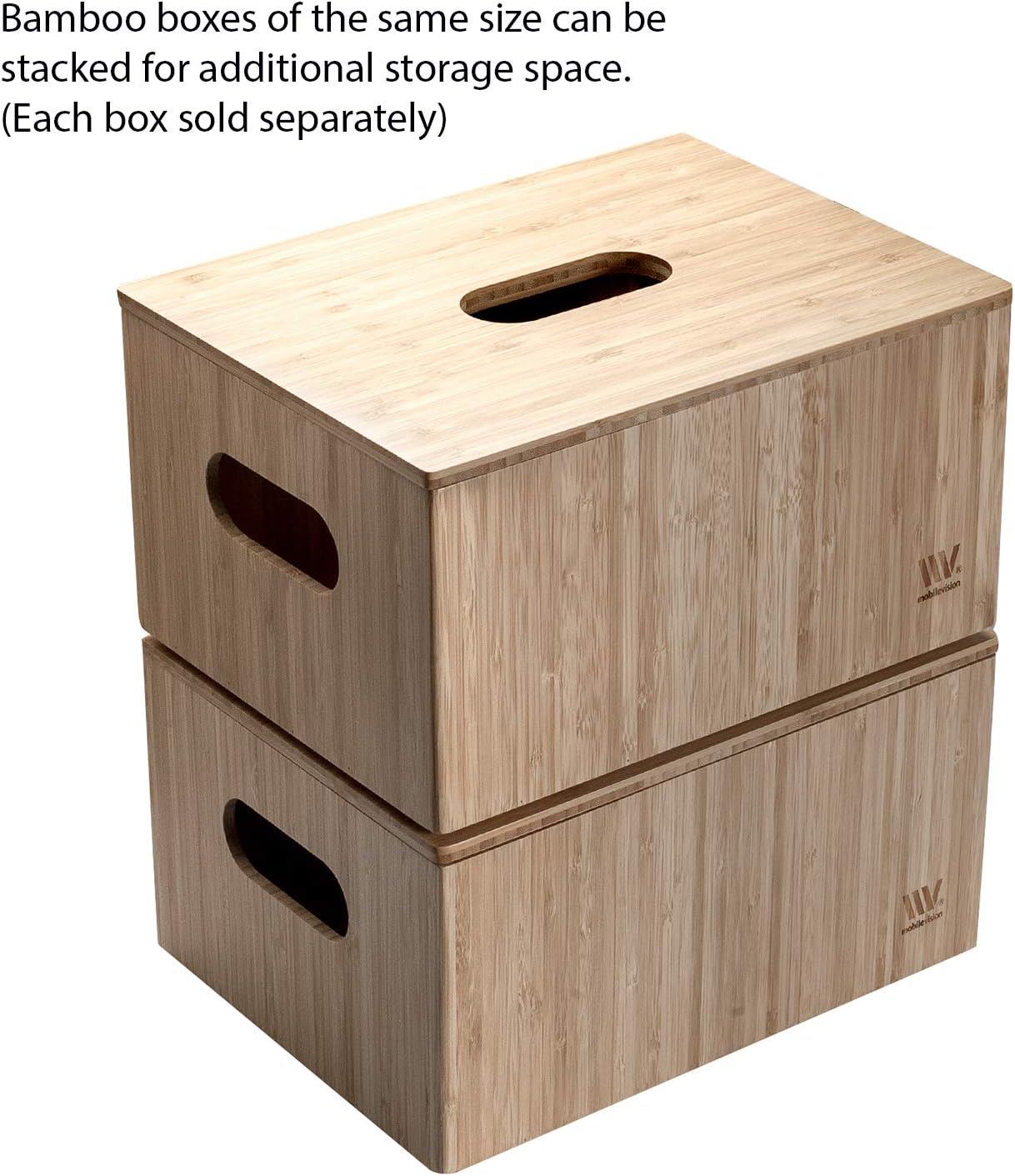 MobileVision Bamboo Storage Box PLUS LID COMBO, 12”x 9”x 6”, Durable Bin w/Handles, For Clothes, Shoes, Arts & Crafts, Closet & Office Shelf