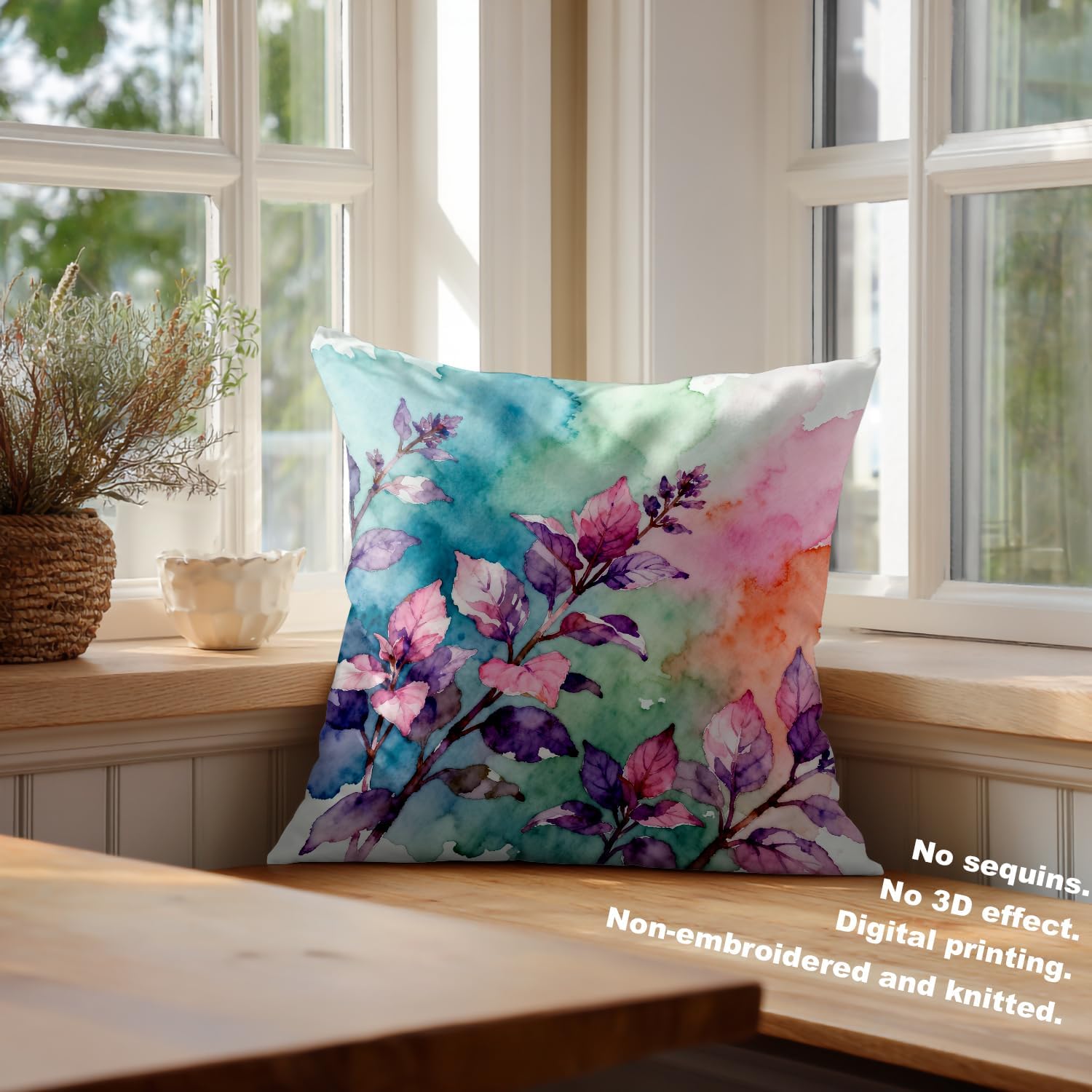Batmerry Colorful Lavender Throw Pillow Covers,Lavender Floral Botanical Flowers Decorative Pillow Covers Digital Printing Blended Fabric for Couch Sofa Bed Invisible Zipper 22X22 in