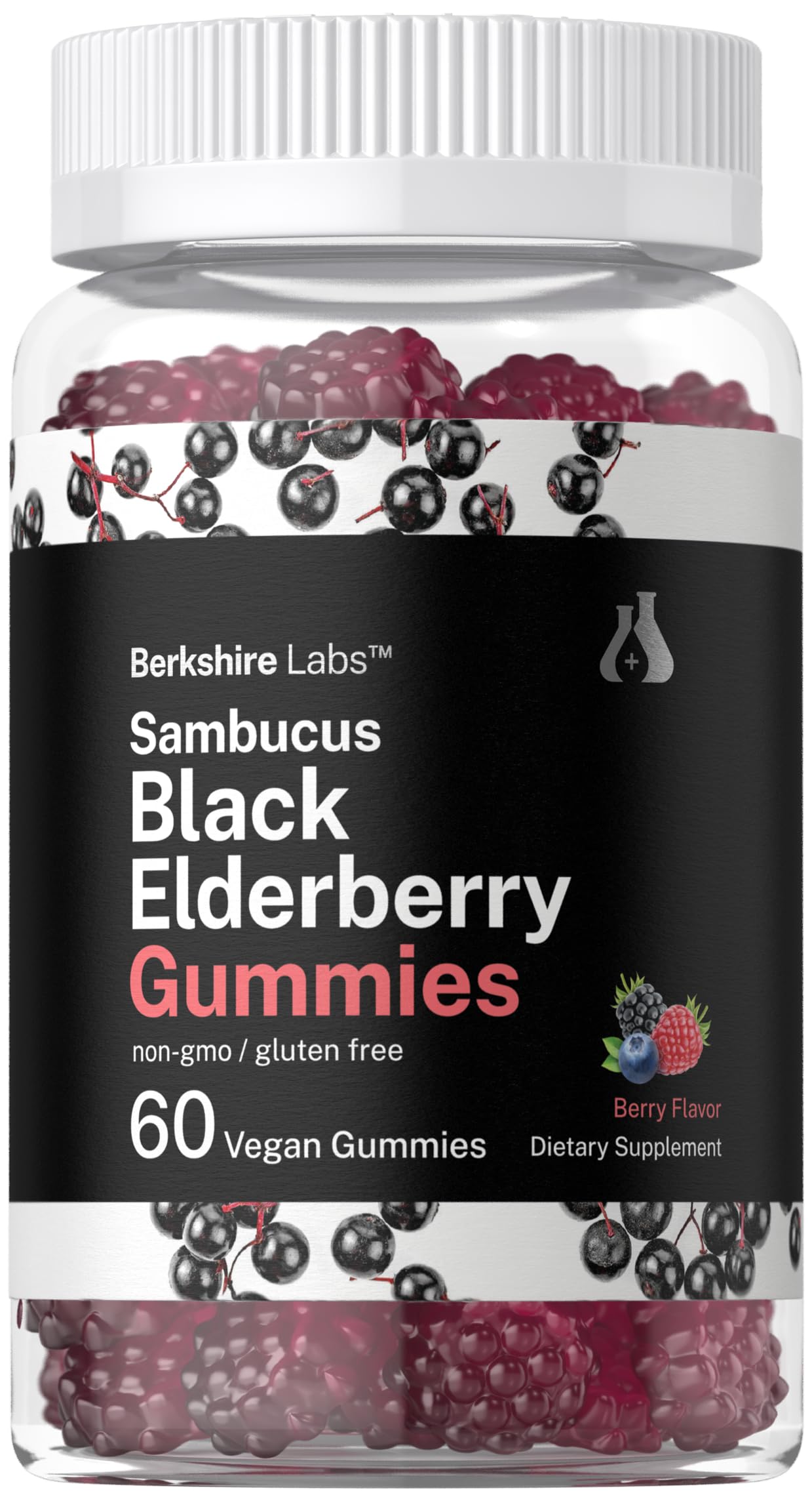 Horbaach Sambucus Black Elderberry Gummies | 60 Count | with Zinc and Vitamin C | Vegan, Non-GMO, Gluten Free Extract for Adults | Berry Flavor | by Berkshire Labs