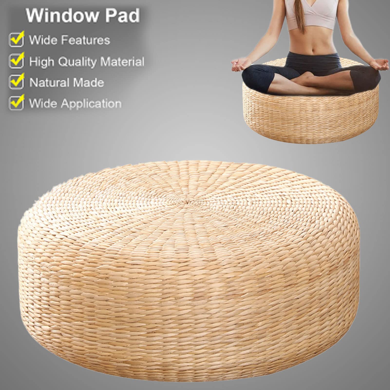 Japanisches Sitzkissen - Handgefertigte Strohbodenmatte, atmungsaktives rundes Kissen für Yoga-Stuhl, flache Stuhlkissen für Komfort und Unterstützung