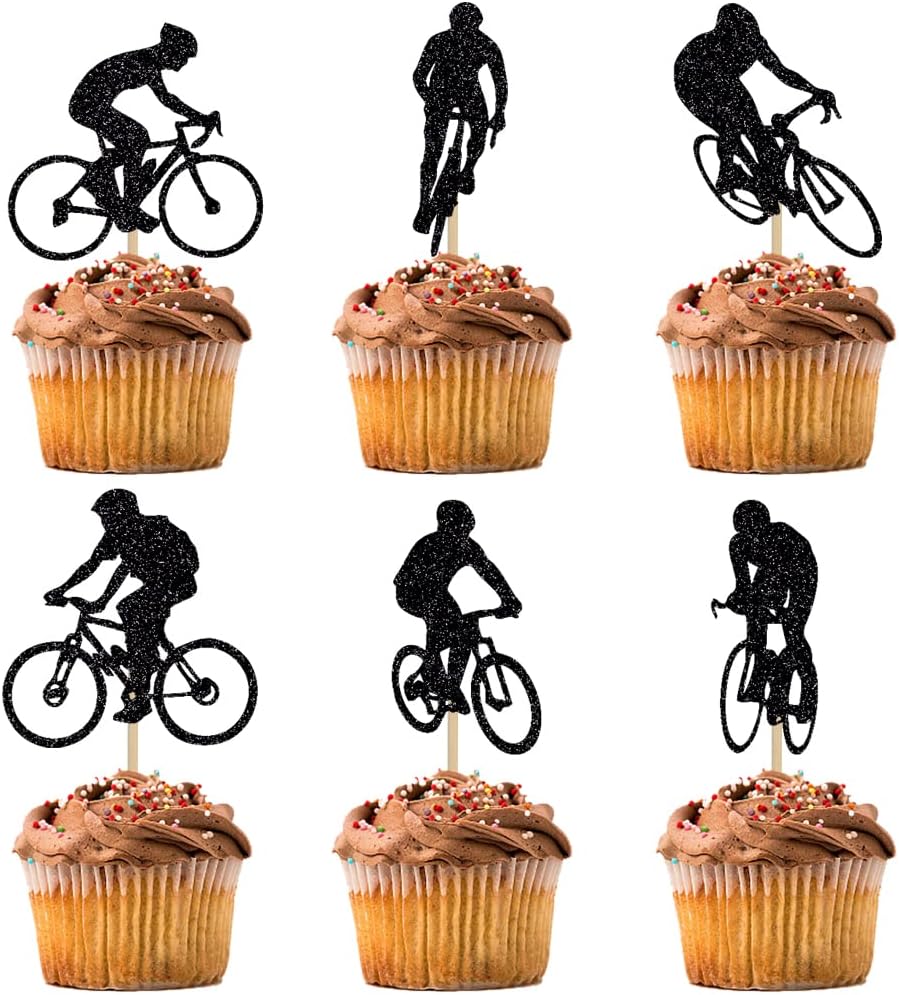 12 PCS Bicycle Cupcake Toppers Glitter bicycle Themed Cupcake Toppers sport Theme Birthday Party Cake Decorations Supplies