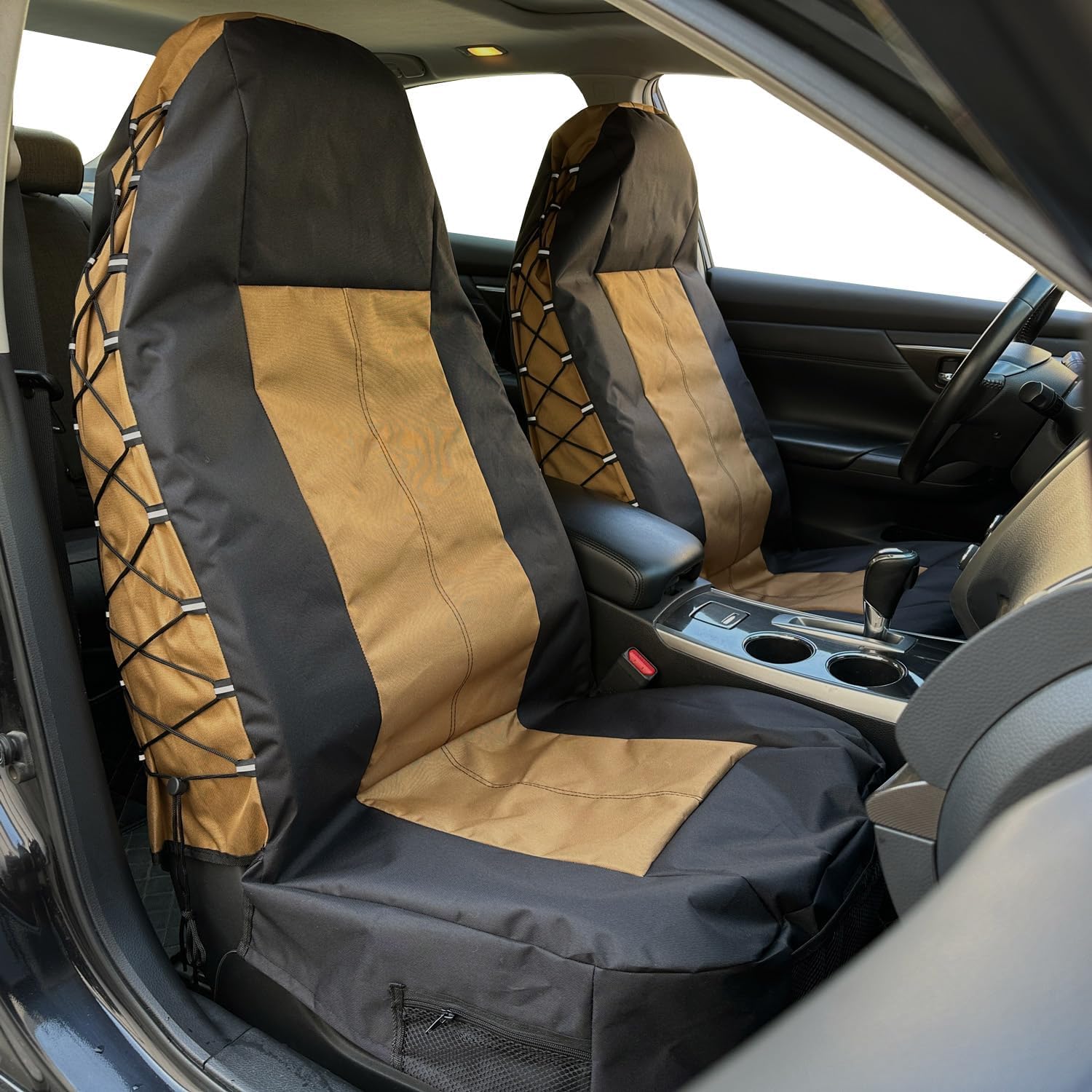 Paquete de 2 fundas tácticas de lona para asientos de coche, impermeables, universales, con múltiples bolsillos