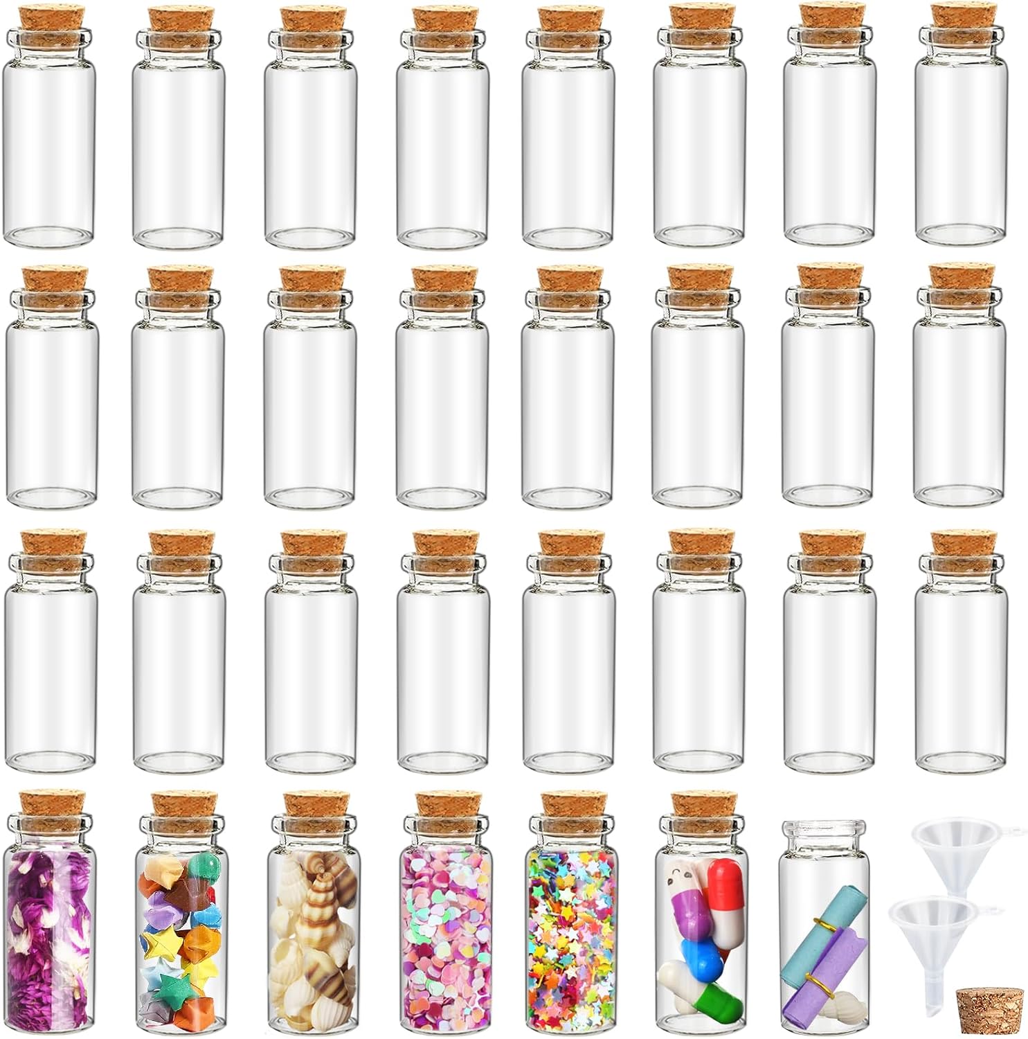 Ainswei 30Pcs 12ml Mini Glass Bottles with Cork Stoppers - Small Clear Vials for DIY Crafts, Wedding Favors, Halloween Decor, Wishing Spell Jars, Includes Funnel-(22 * 60 mm)