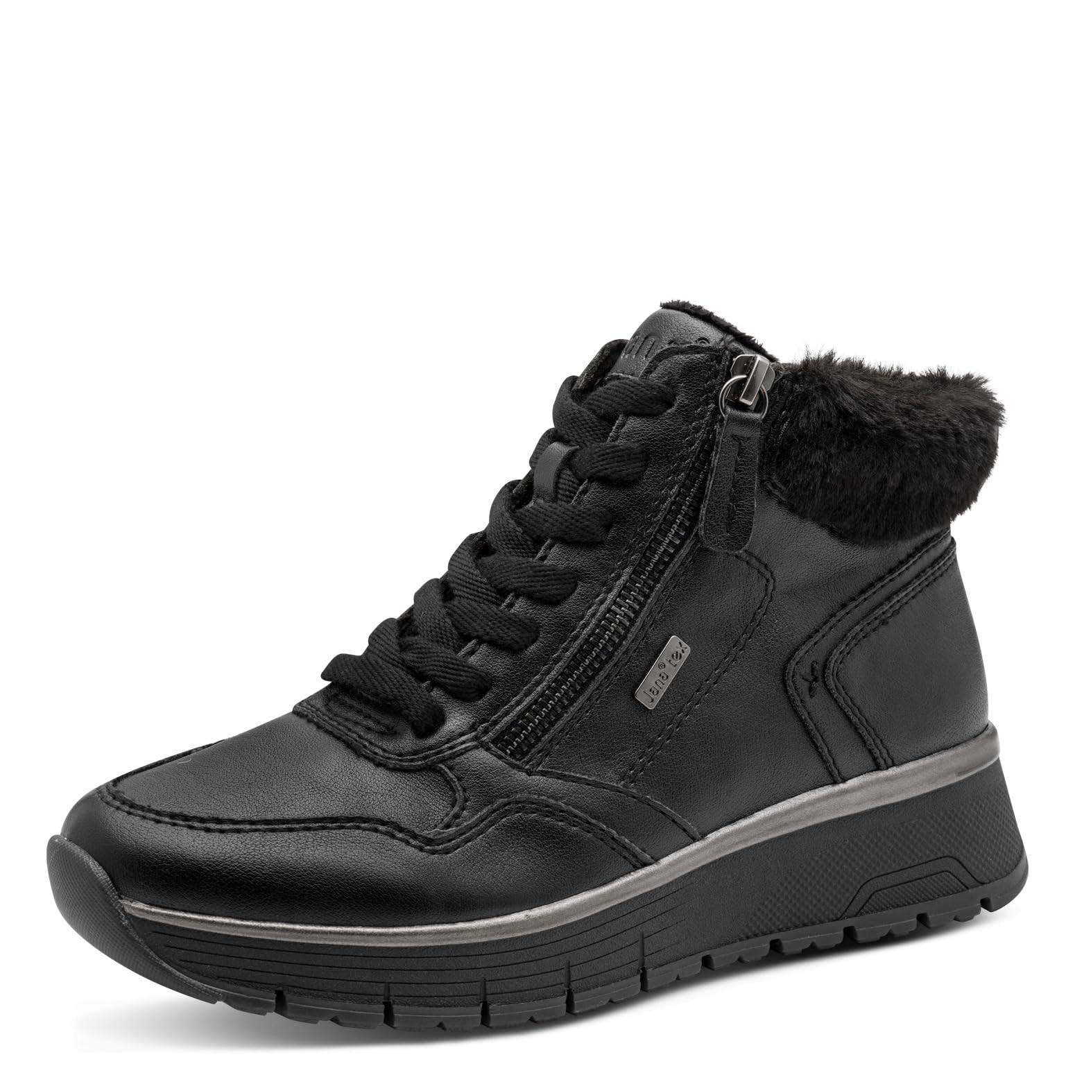 Jana Women’s High Sneakers with Faux Fur Vegan, Black, 3,5 UK