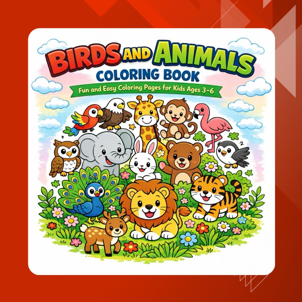 BIRDS AND ANIMALS COLORING BOOK: Fun and Easy Coloring Pages for Kids Ages 3–6