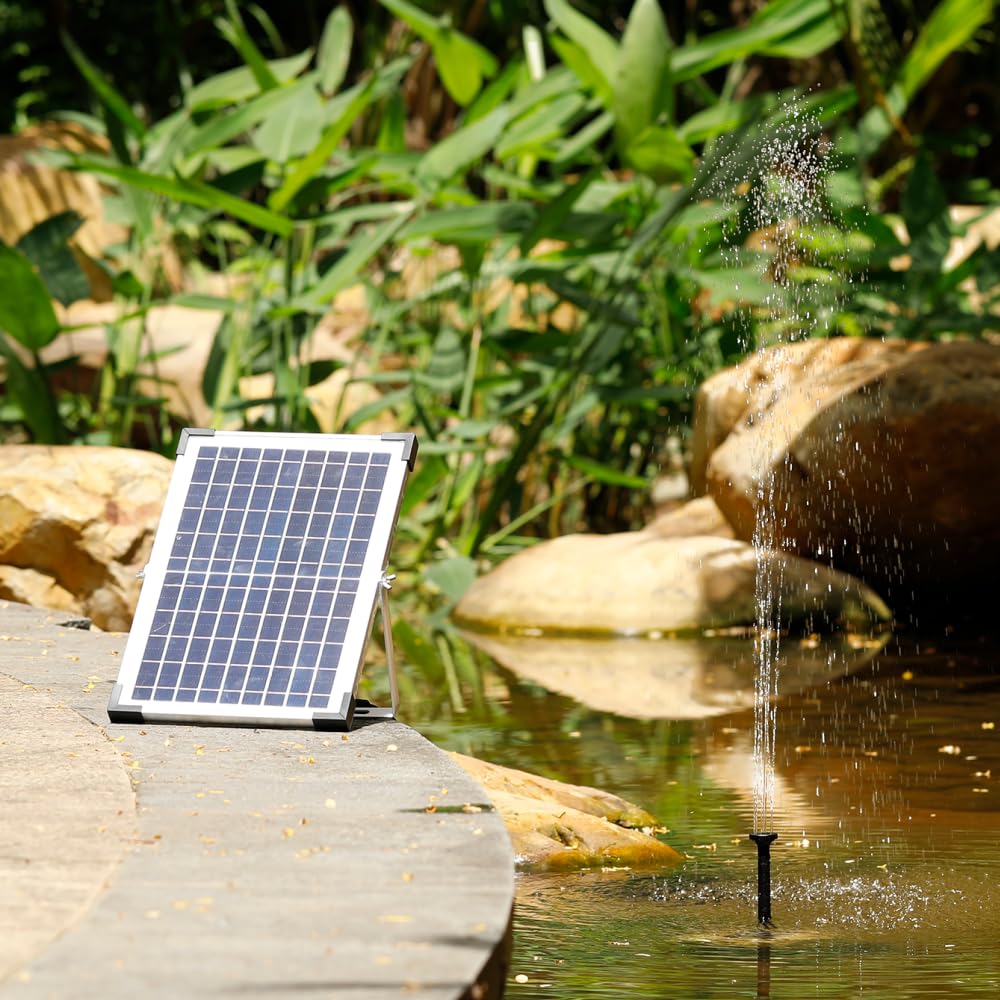 Pompe de Fontaine Solaire 9V/10W 300L/h, Pompe à Eau Solaire, avec Grand Panneau Solaire et 3 Buses, Circulation de l'Eau de l'Oxygène, pour Bain d'Oiseaux/Aquarium/Etang/Jardin