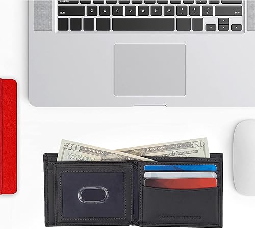 Vista 7 de Tommy Hilfiger Cartera de piel auténtica para hombre con ventana de identificación y múltiples ranuras para tarjetas