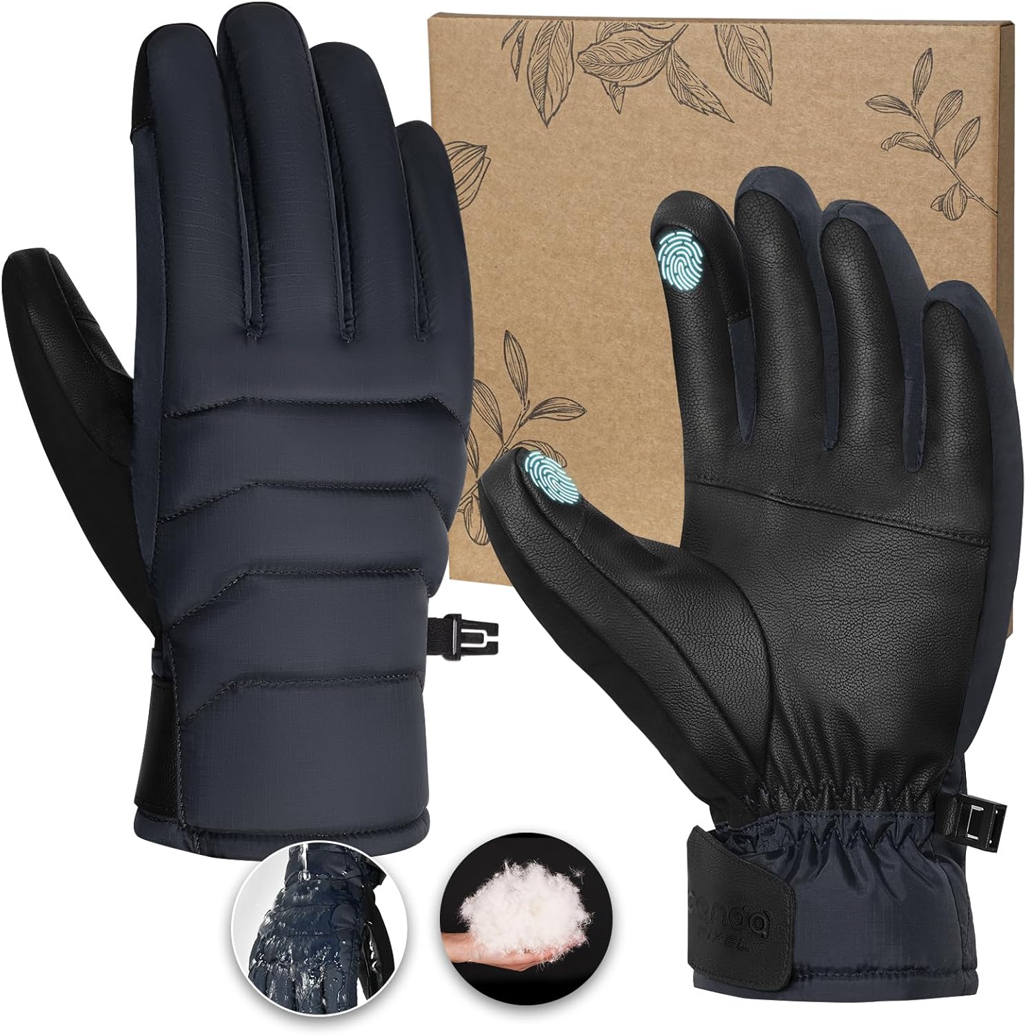 Pixel Panda Extremely Warm Winter Down Gloves, Waterproof Gloves for Cold Weather for Men Women, Warm Touchscreen Snow Gloves