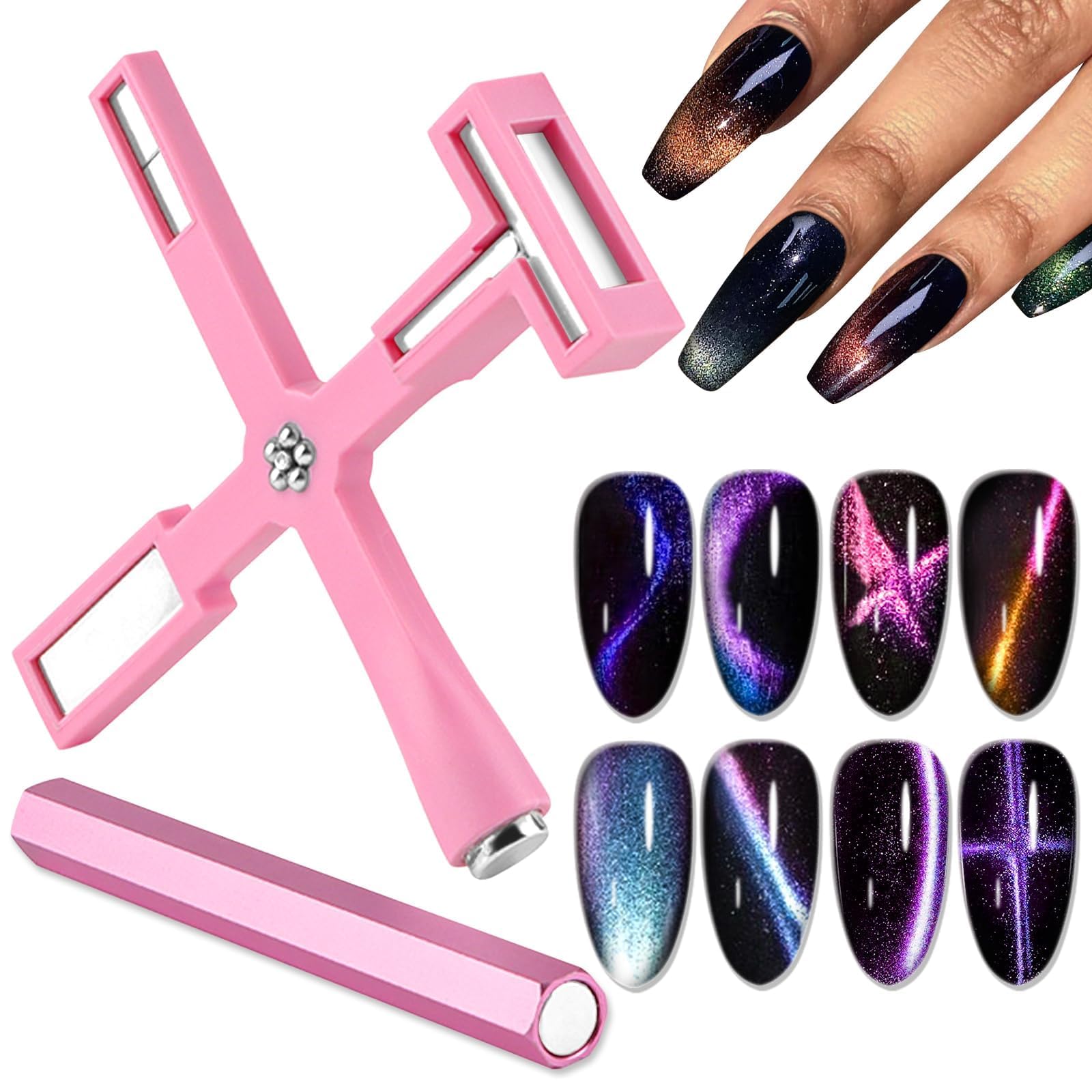 EBANKU 5-in-1 Nagel Magnet Stick – Starker Katzenaugen-Magnet Für Cat Eye Gel, Inkl. 5 Magnetköpfe