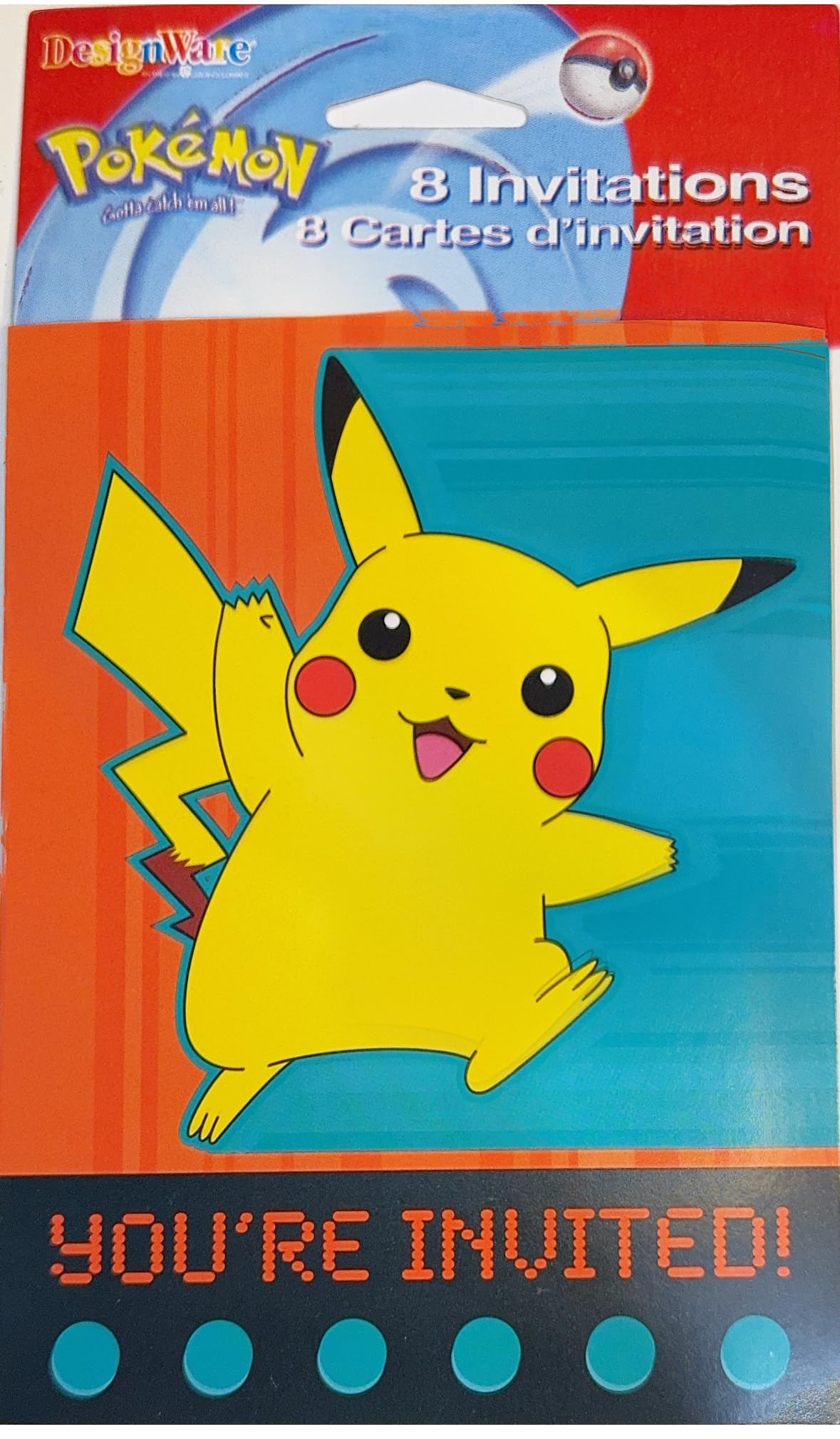 Pokemon Vintage Party Invitations (8 Cards + 8 Envelopes, 2000 Edition) – Official Licensed Collectible, Includes Name Tag