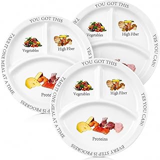 Portionskontrollteller 3er Set für Gesunde Ernährung – Teller mit Fächern für Gewichtsverlust & Diabetes – Bariatrie Teller aus Melamin, Portionsteller Erwachsene & Jugendliche, 21.5 cm