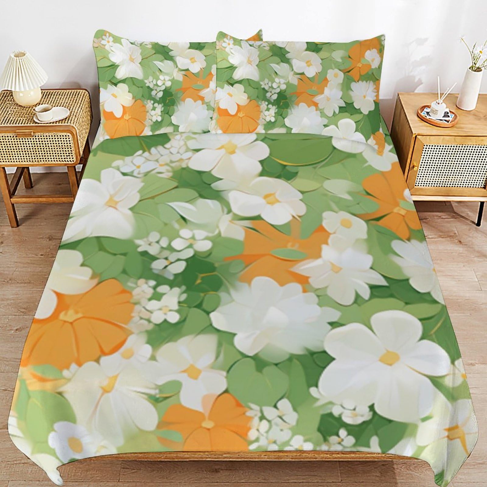 Juego de ropa de cama de 3 piezas reversible con cremallera y diseño de flores