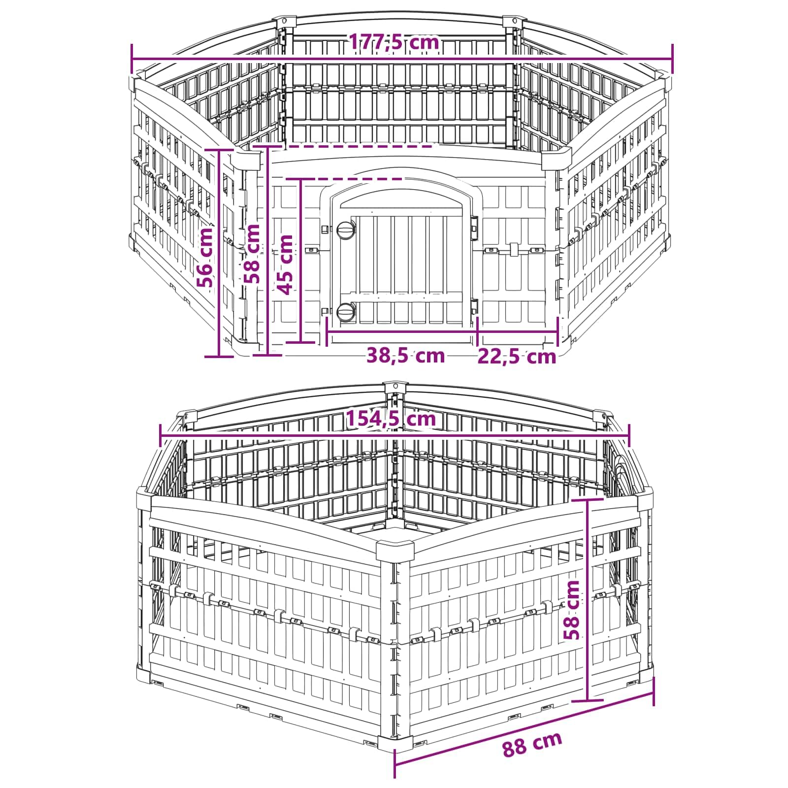 Recinzione pieghevole a 6 pannelli, 177,5 x 154,5 x 58 cm, per cuccioli, per interni ed esterni, resistente alle intemperie