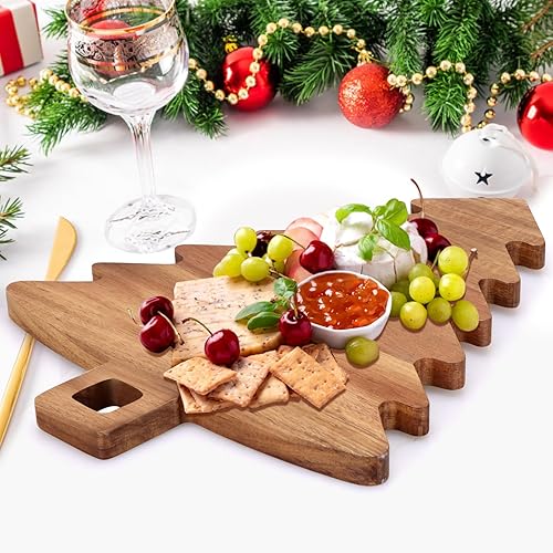 Miniatura 7 de Tablas únicas de charcutería para árbol de Navidad, regalos de decoración, tablas de cortar de madera de acacia, platos de verduras de árbol de