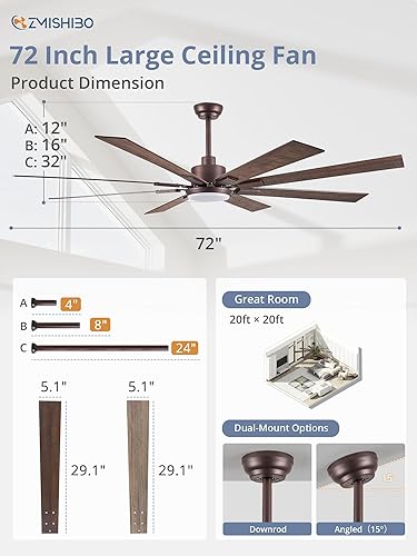 Miniatura 6 de ZMISHIBO Ventiladores de techo de bronce aceitado de 72 pulgadas con luces y control remoto, ventilador de techo de granja para interiores y