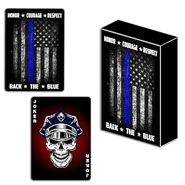 Military Gift Shop Police Officer Playing Cards & Dice in Wooden Keepsake Box - Thin Blue Line Flag - Police Officer Gifts | Police Card Set