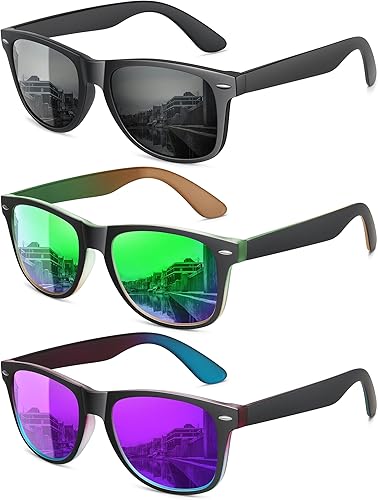 MEETSUN Lentes de sol polarizados para mujeres y hombres, clásicos, retro, modernos, para conducción, protección UV400 (paquete de 3)