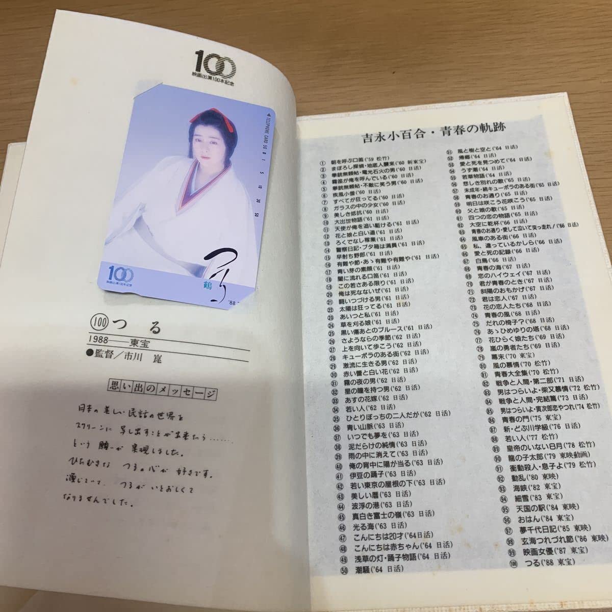 未使用】吉永小百合映画出演百本記念テレホンカード サイン入り