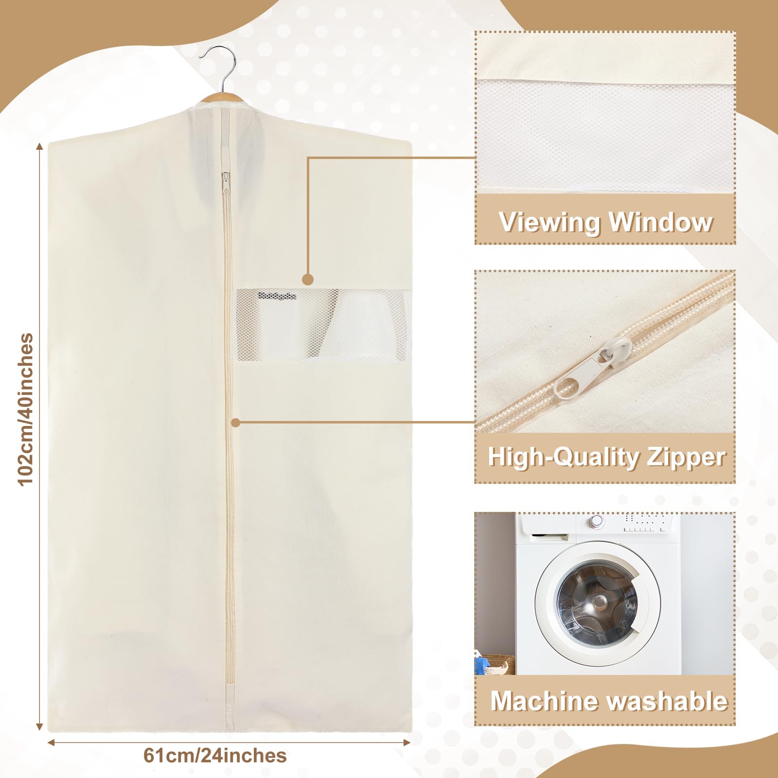 Aliceset 6 Packs 40.16 Inches Cotton Garment Bags for Hanging Clothes, Canvas Suit Bags for Clothes Coats Jackets Shirts Closet Storage Travel Gusseted Hanging Garment Cover