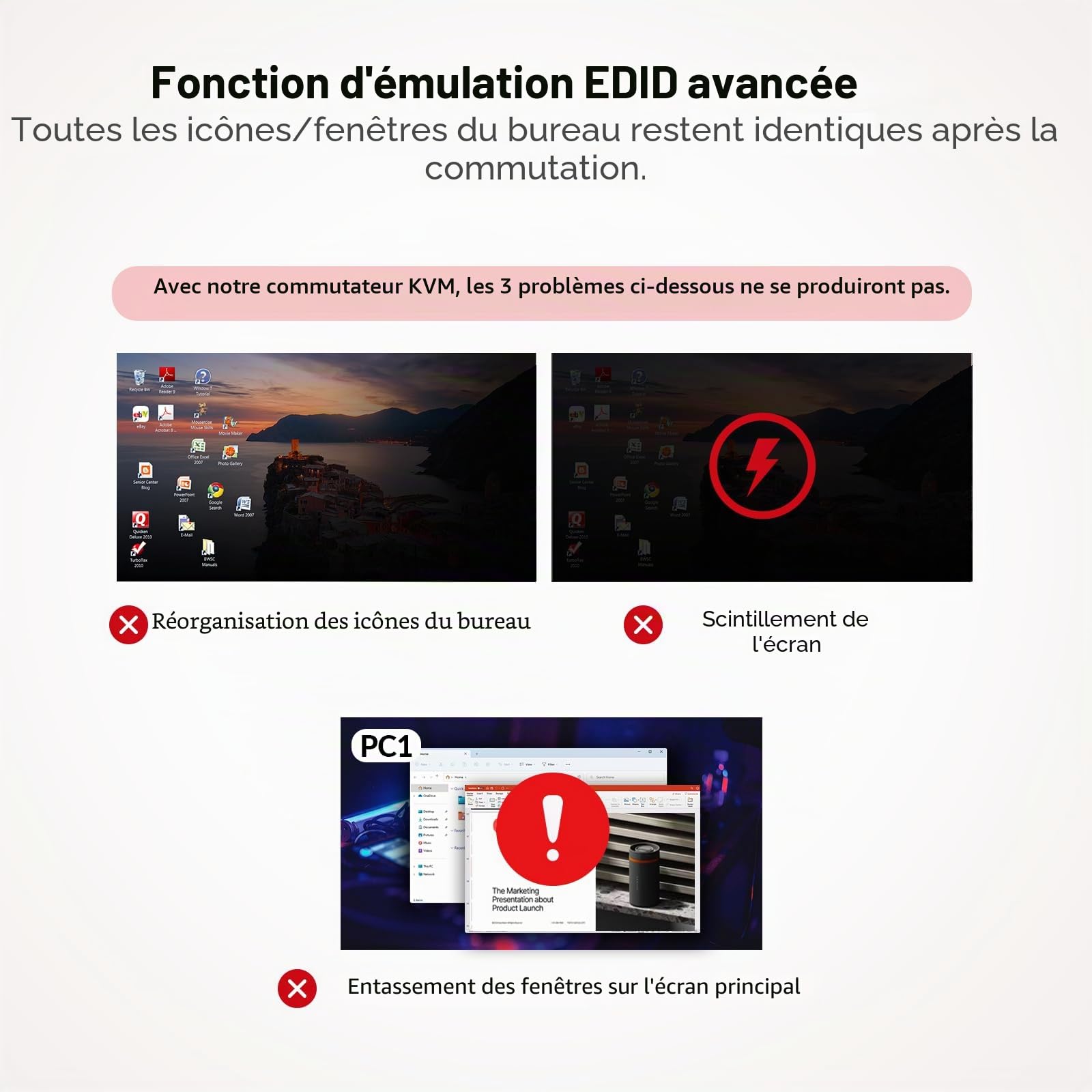 AV ACCESS Station d'accueil, commutateur KVM pour ordinateur portable et de bureau | Chargement 100W, HDMI double écran 4K@60Hz, 3xUSB 3.0, USB C, 1G Ethernet, support EDID, SD, 3.5mm AUX Audio