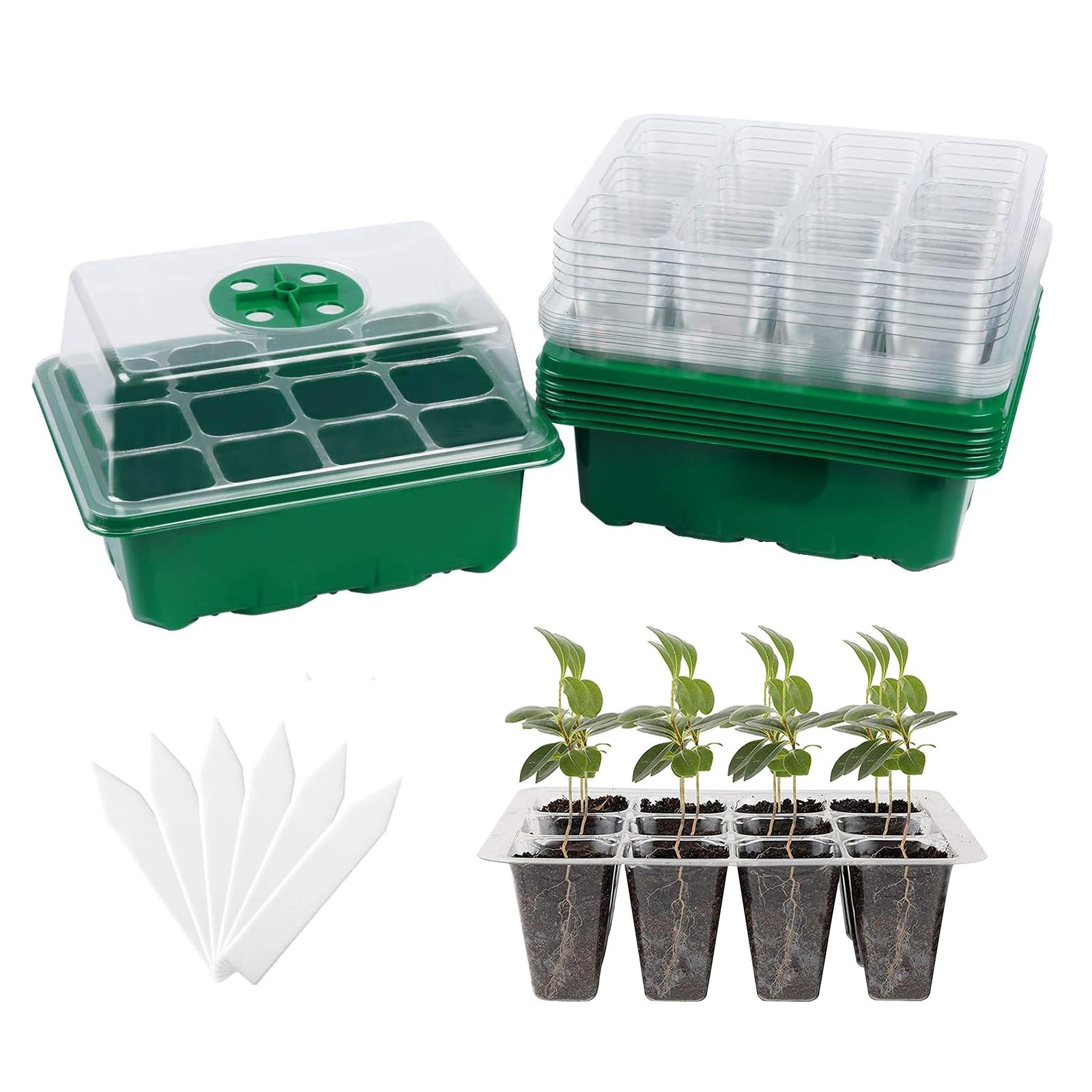 Saatgut-Starterschale, 6 Setzling-Kits mit einstellbarer Luftfeuchtigkeitskuppel, Pflanzen-Starter-Set für Samenzucht-Starting (12 Zellen pro Tablett)