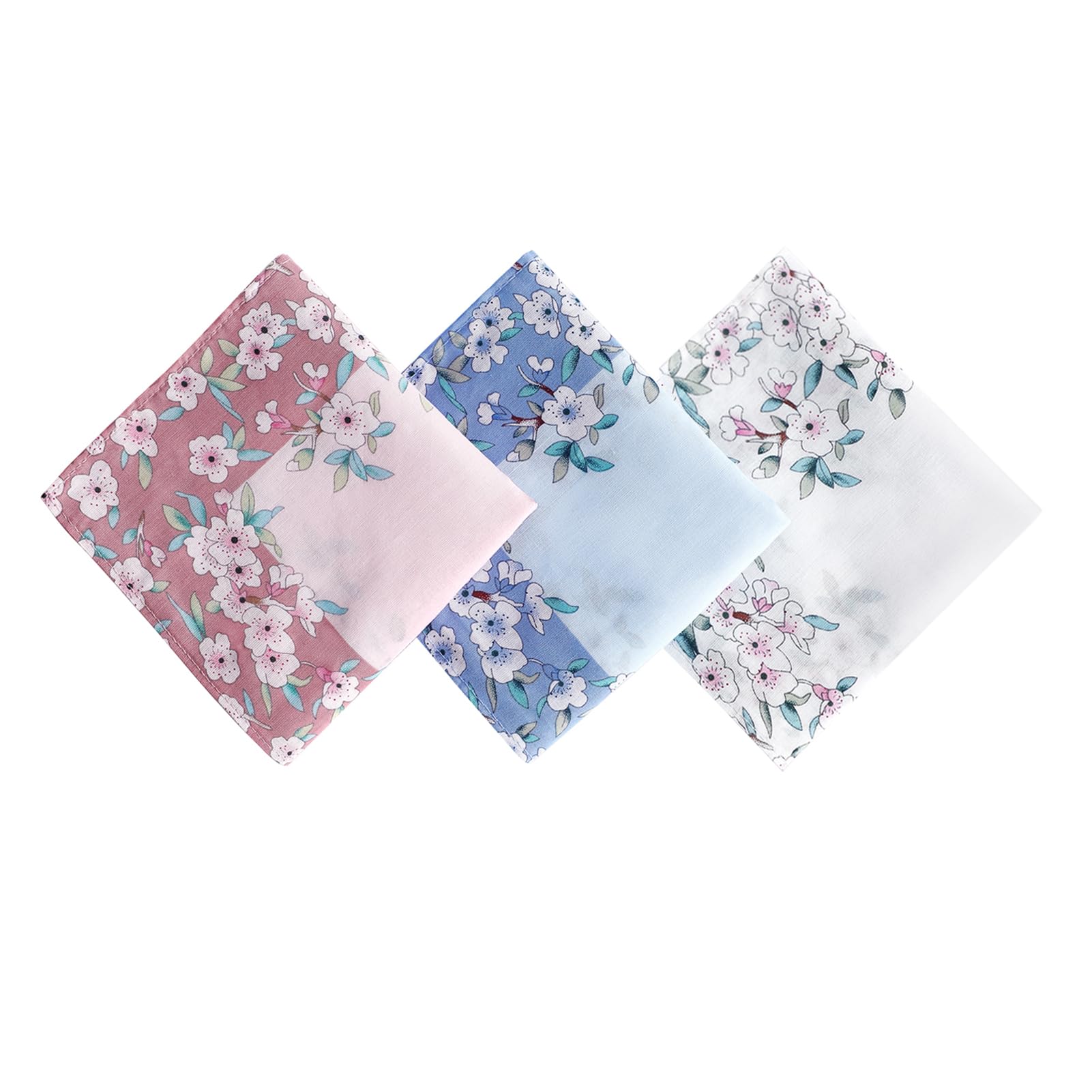 Houlife Women's Pattern 1 100% Cotton Handkerchiefs Cherry Blossom Floral Print Hankies 3/6 Pieces 43X43cm/16.93X16.93”