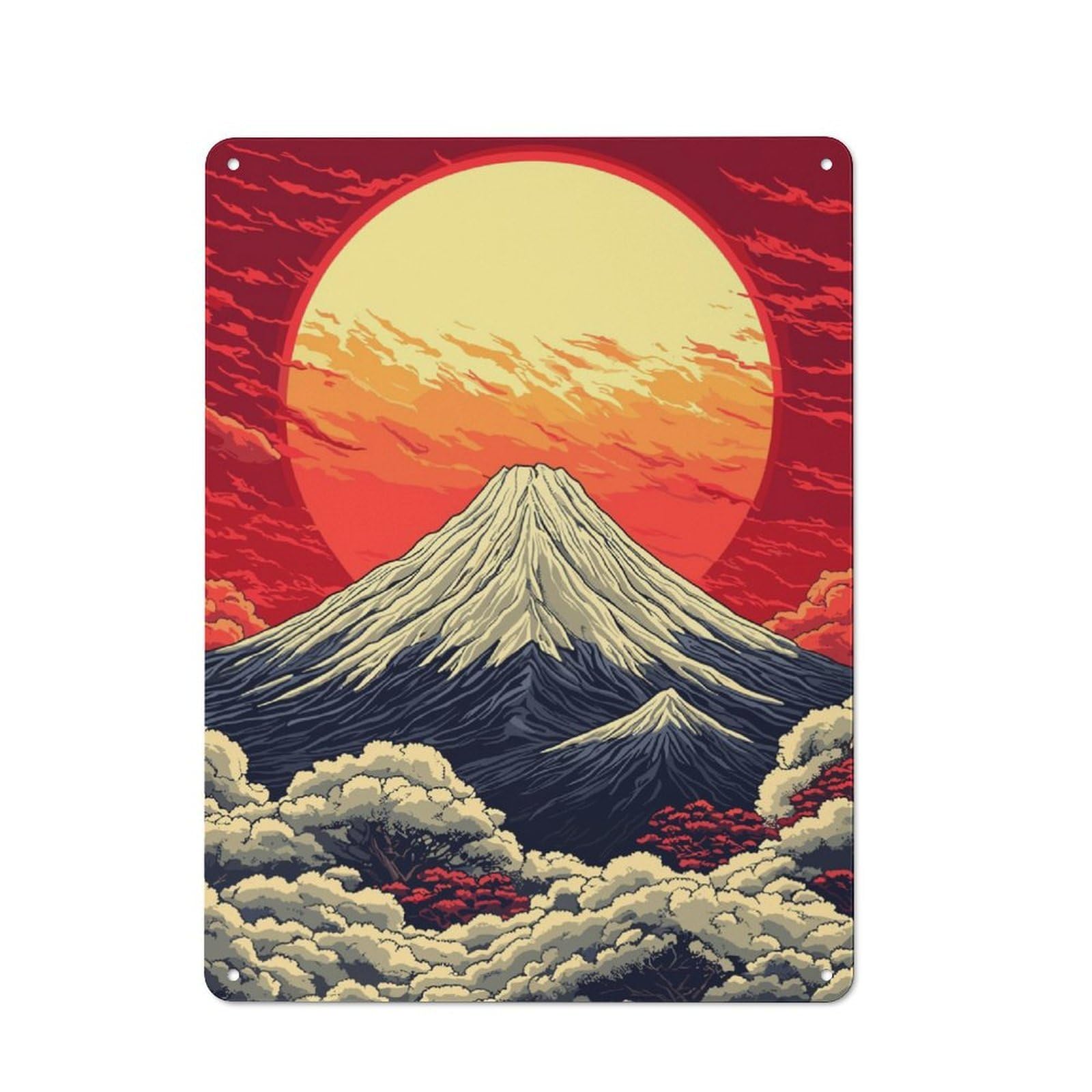 Junmoney Mount Fuji Sunset Metal Plaque 40X30cm With For Workshop Wall, Retro Decor, A New Home Gift For Collectors Of Metal Signs