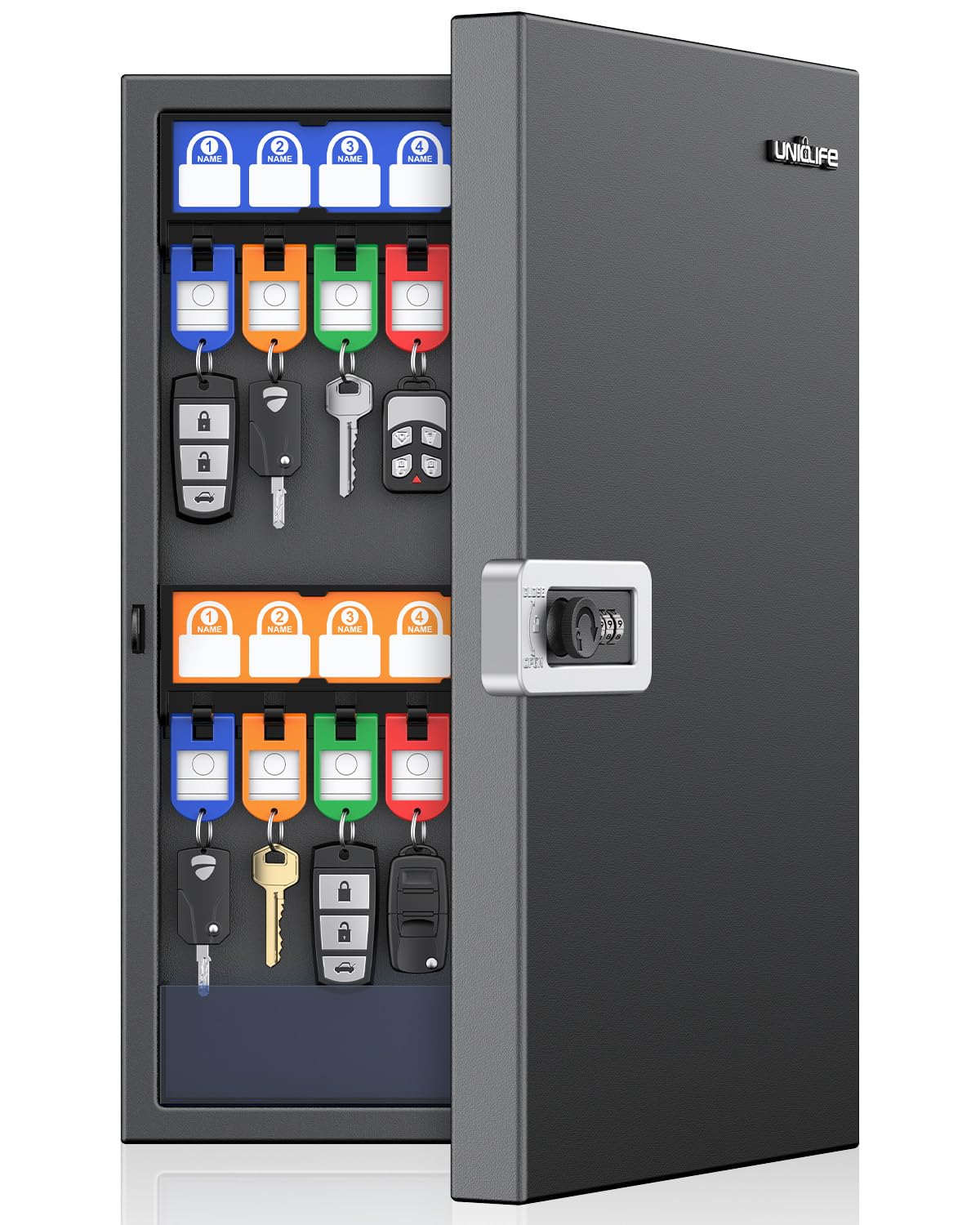 Uniclife 32 Keys Key Lock Box, Wall Mount Key Box, Key Cabinet, Car Key Organizer with Writable Key Racks and Tags, Security Key Holder Storage Container for Office, Hotel & Company