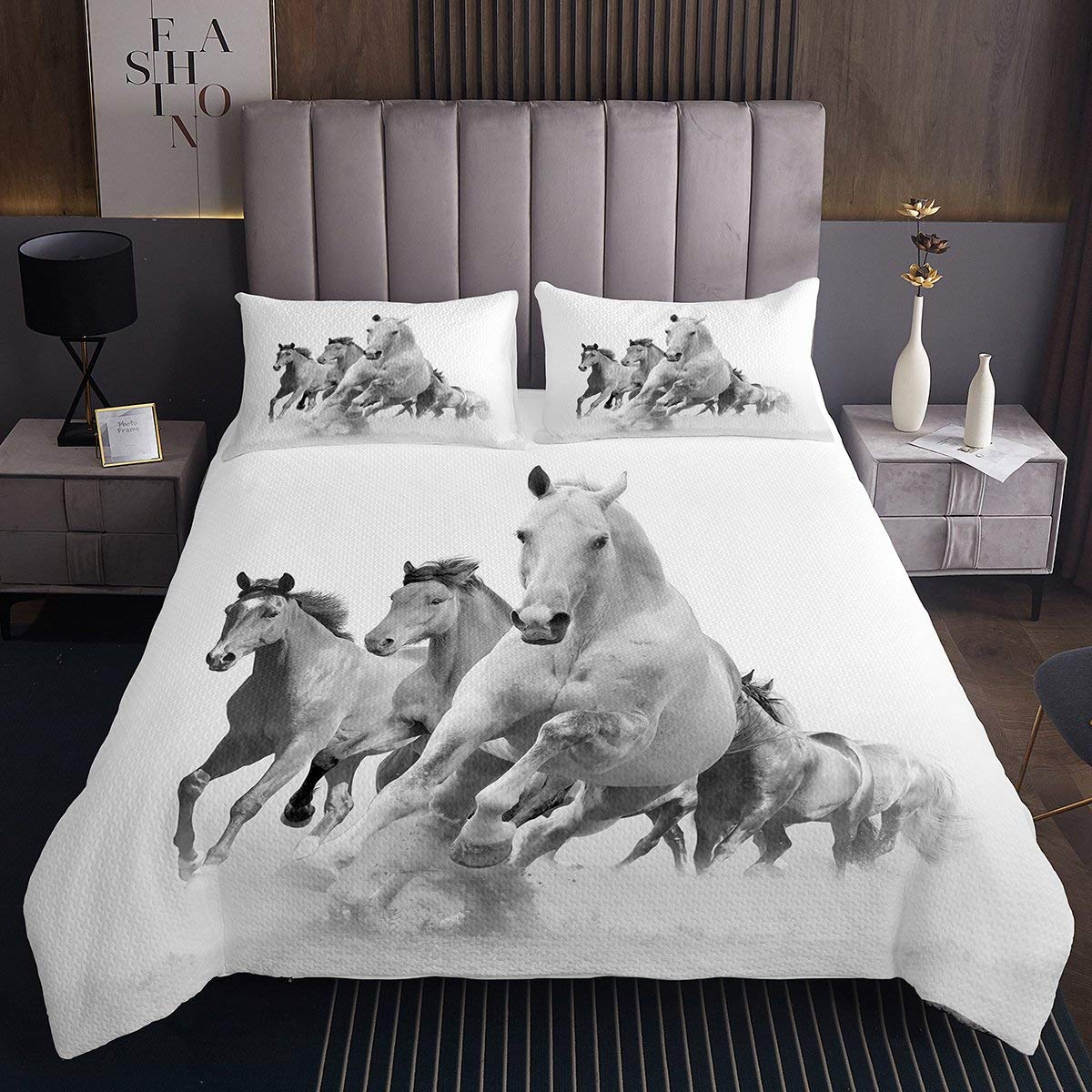 Copriletto trapuntato per bambini cavallo 3D bianco con destriero di cavalli copriletto trapuntato per e set di trapunta animali selvatici con 1 federa 2 pezzi biancheria da letto 170X230cm