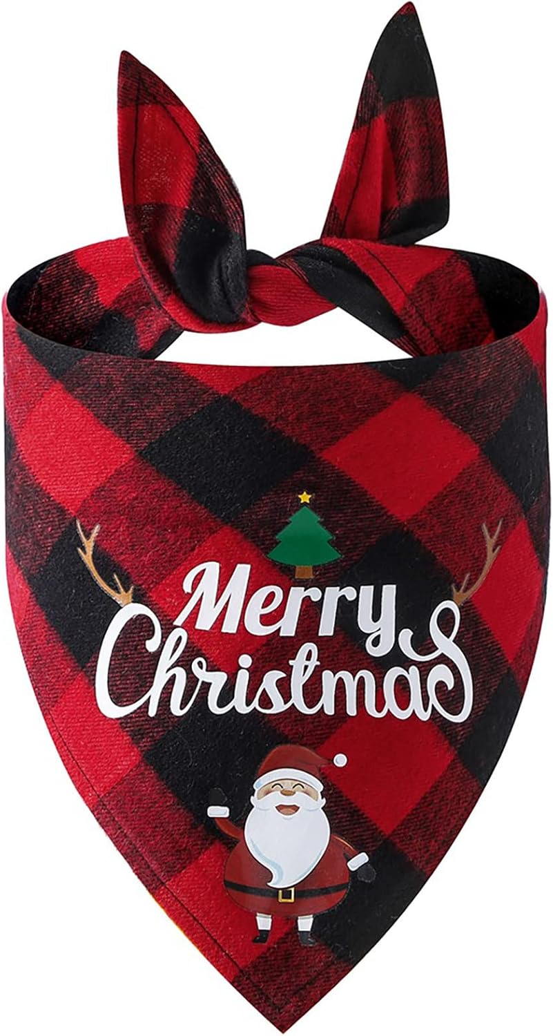 Christmas Dog Bandana Classic Triangle Christmas Print Plaid Pet Scarf Bib Bandana Holiday Accessories Decorations for Small to Large Dogs (G 2