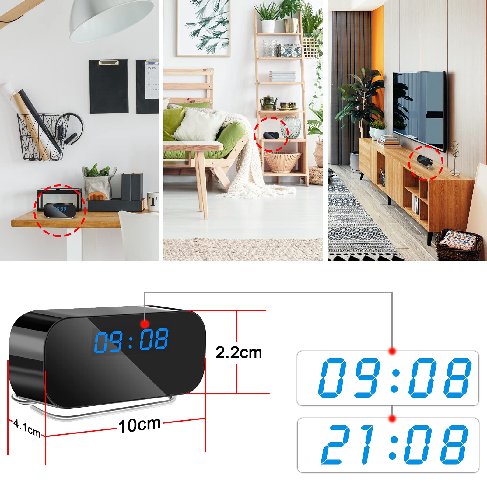 Telecamera Spia Orologio WiFi 2.4G/5G - Visione Notturna, Rilevamento Movimento, 1080P, Grandangolo 120° - Foto 3