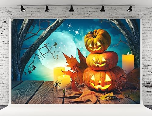 Tablero de araña de terror con tema de calabaza de terror de 7 x 5 pies para fiesta horrible para niños, fondo de fotos, decoración de Halloween