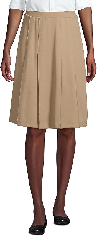 Women's Ponte Pleat Skirt Top of Knee 4 Khaki