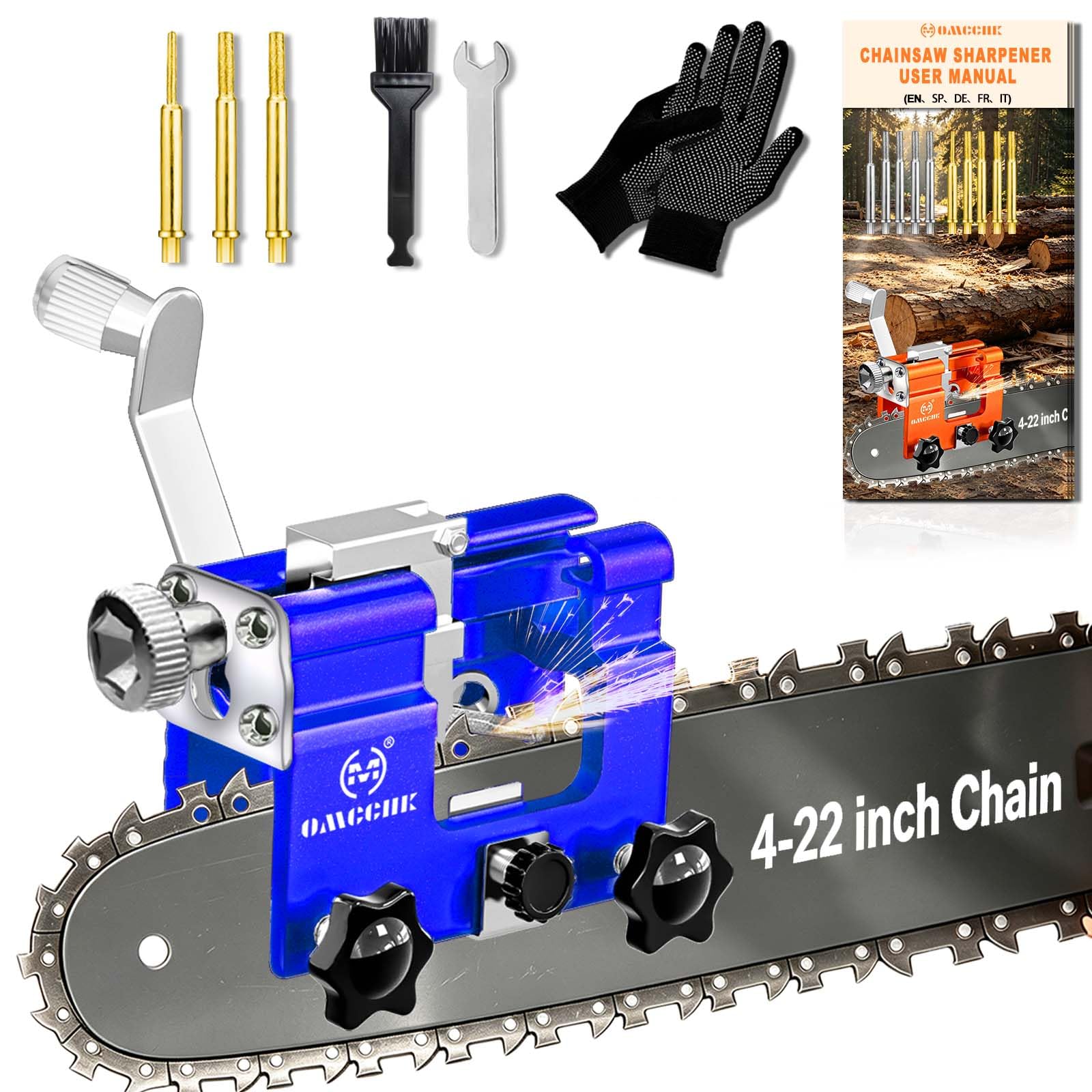Chainsaw Sharpener, Portable Chain Saw Sharpener with 3 Diamond Sharpening Stone, Manual Chainsaw Accessories for 4"-22" Chain Saw Chainsaw Sharpening Tool