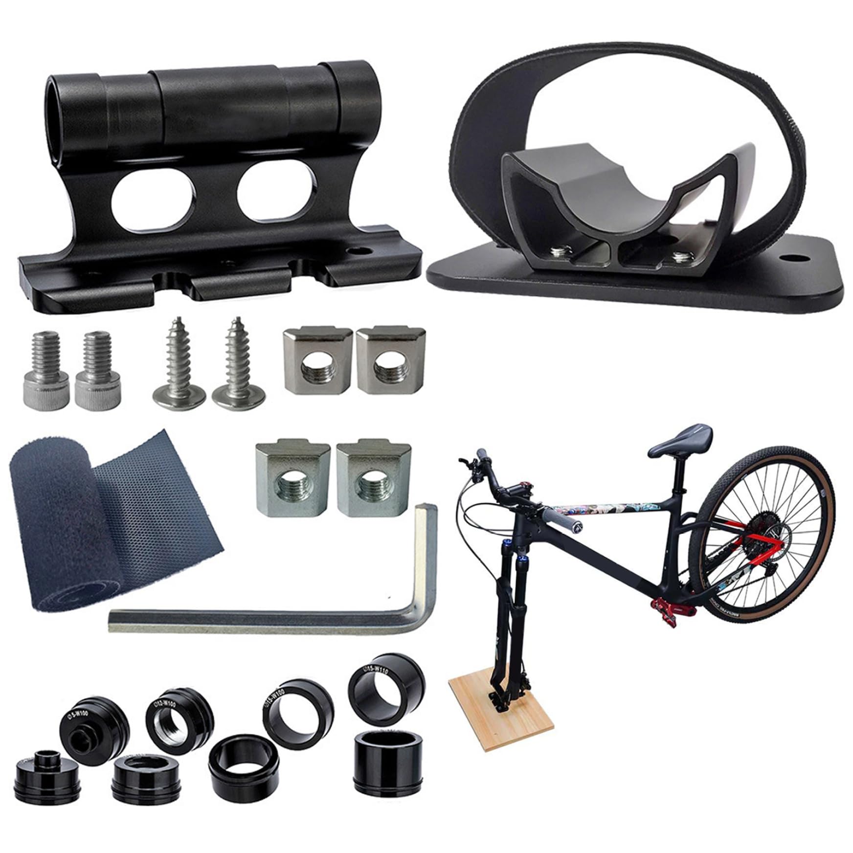 Bike Fork Mount and Rear Wheel Holder Kit, Aluminium Alloy Quick Release Fork Mount Bike Rack for Car Trucks SUV Transport and Storage Rack Bar Adapter for