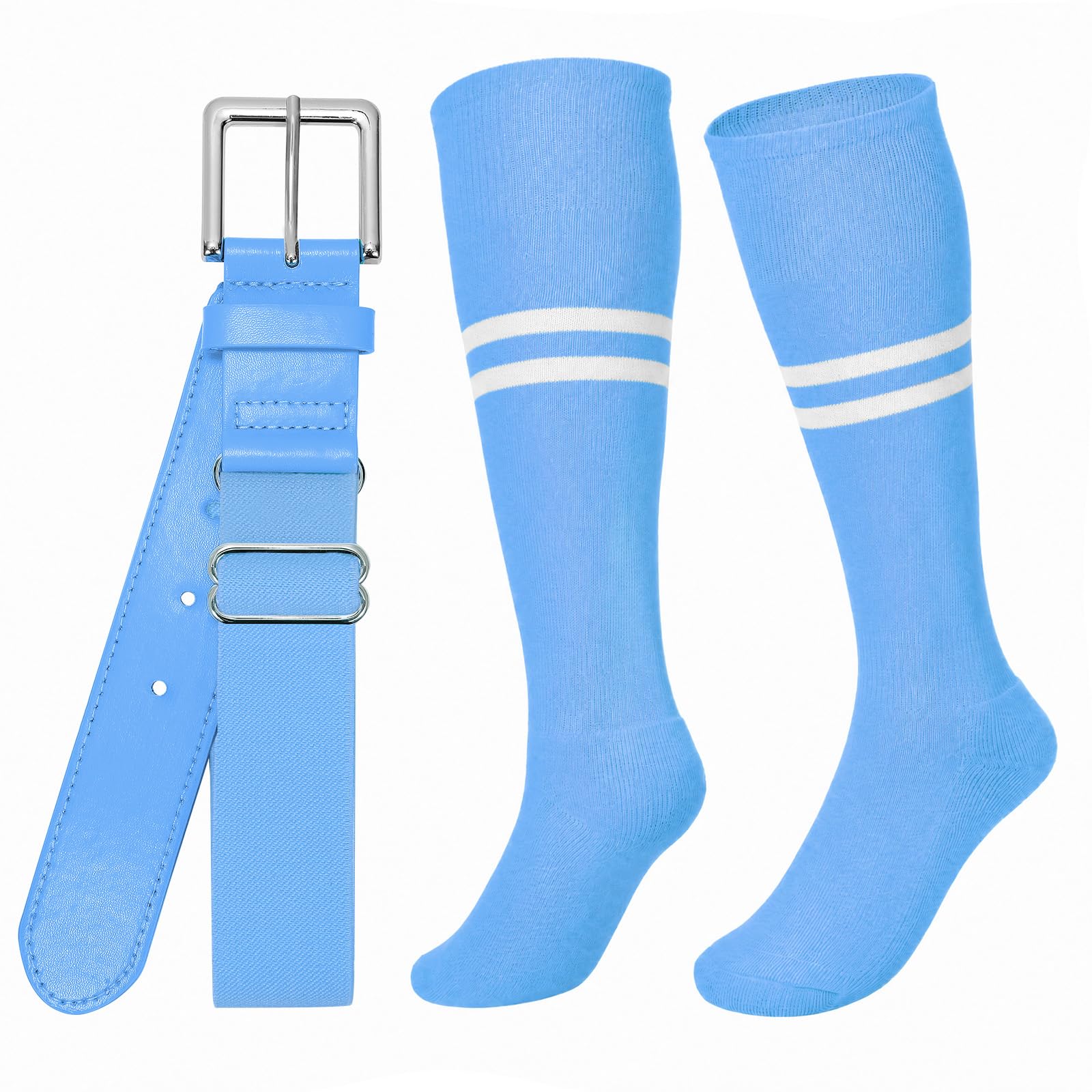 XZQTIVE Baseball Softball Socks and Belt Combo Set Adjustable Softball Socks and Elastic Belt for Kids Youth Adult