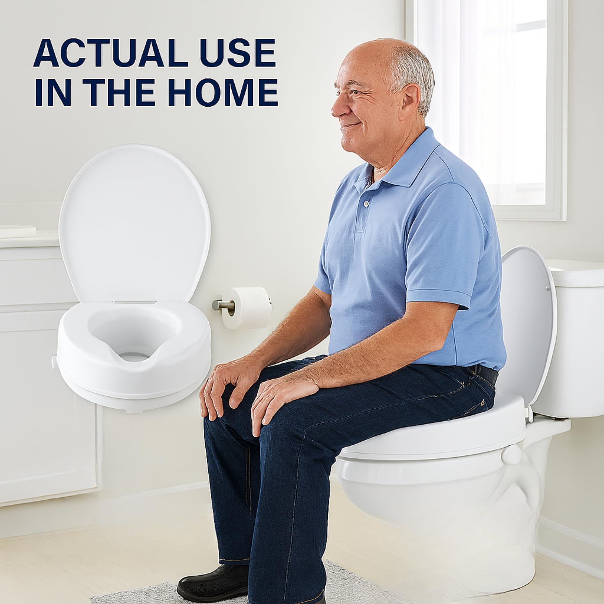 Sedile WC rialzato con coperchio, alzata per WC da 10,2 cm, facile installazione senza attrezzi, adatto per WC standard e allungati, supporto per disabili e incinte, blocco sicuro, plastica resistente