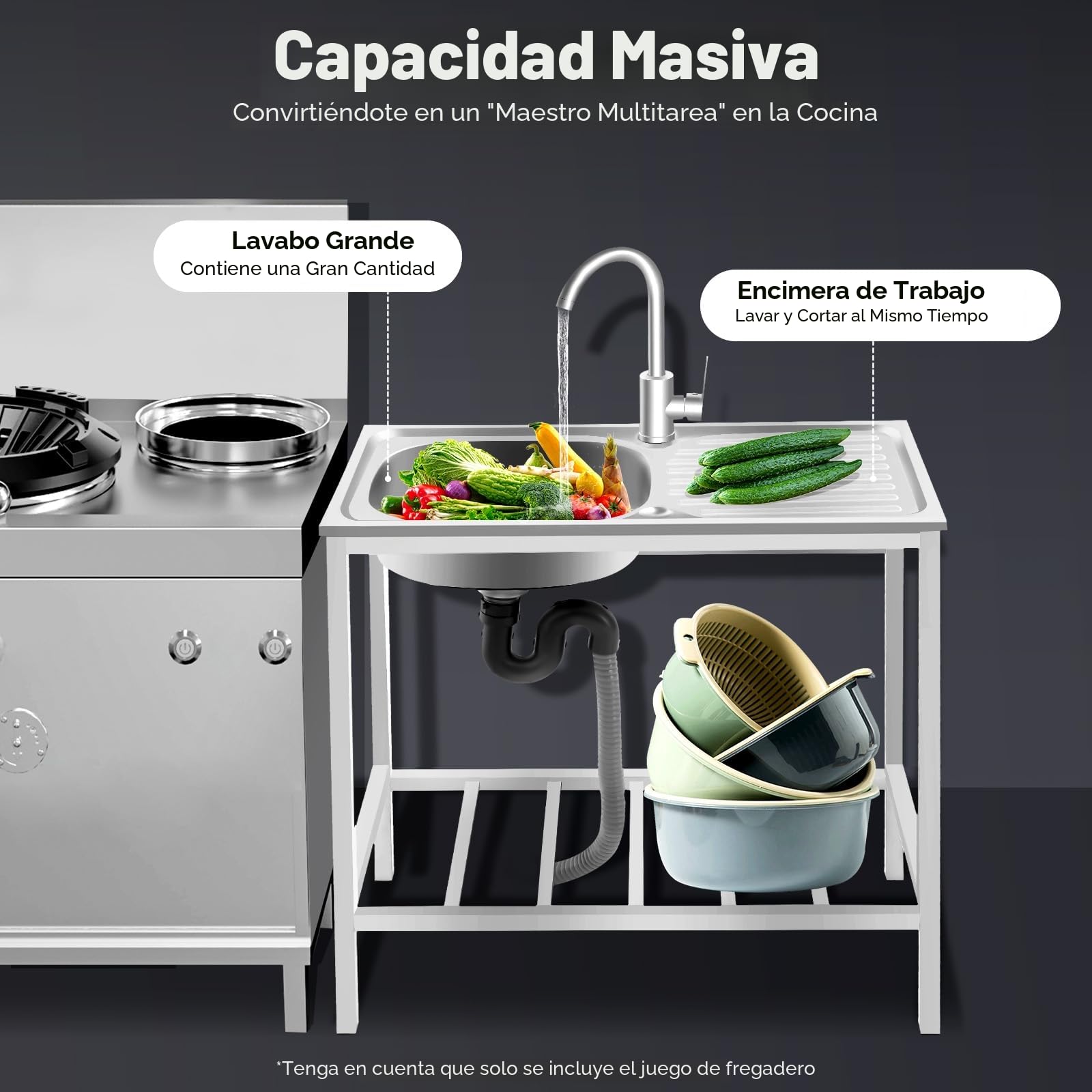 Fregadero independiente para exteriores, fregadero de acero inoxidable con mueble inferior, lavabo, adecuado para comedores, cocinas y garajes.