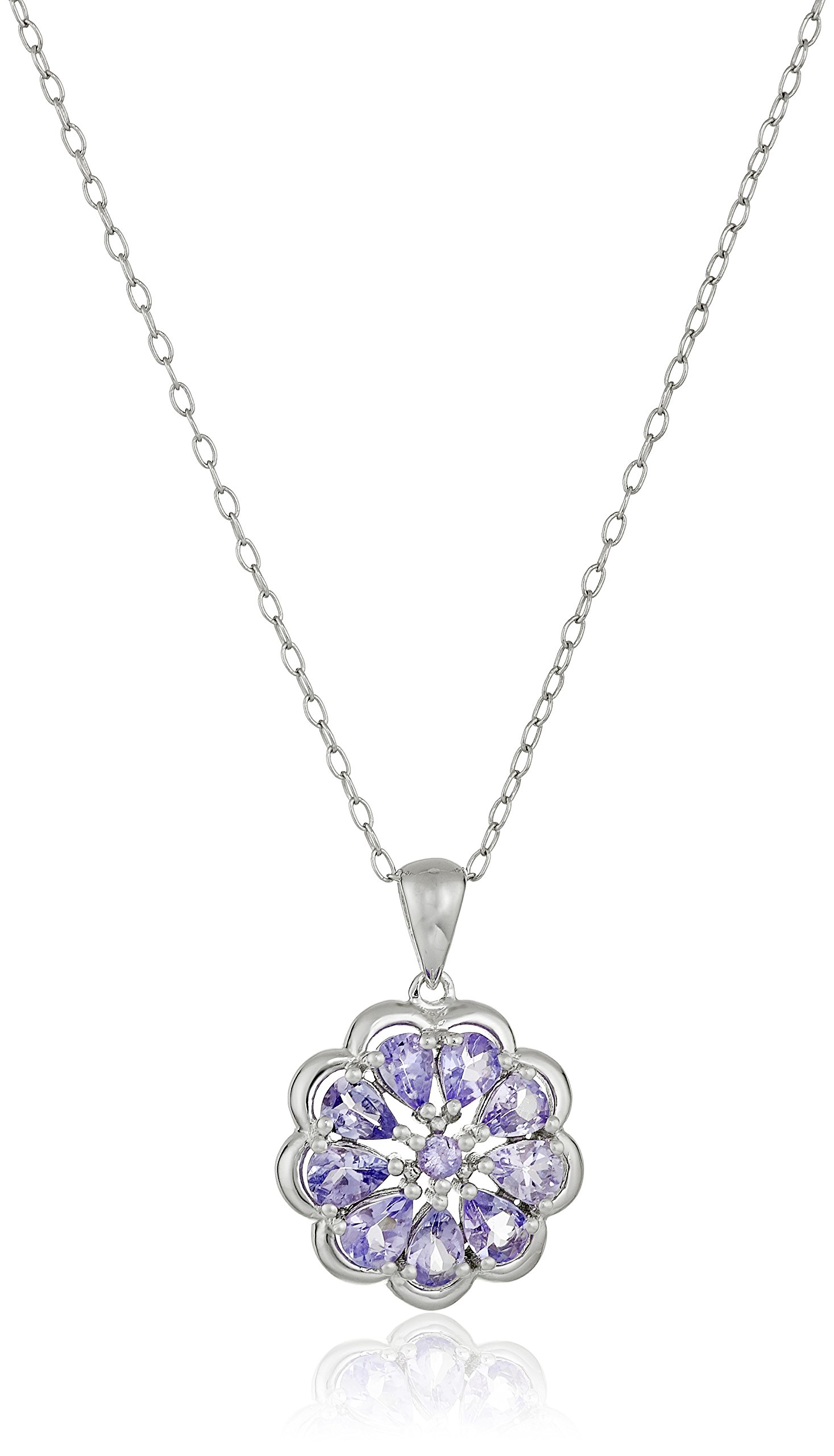 Tanzanite Floral Pendant Necklace in Sterling Silver, 18"